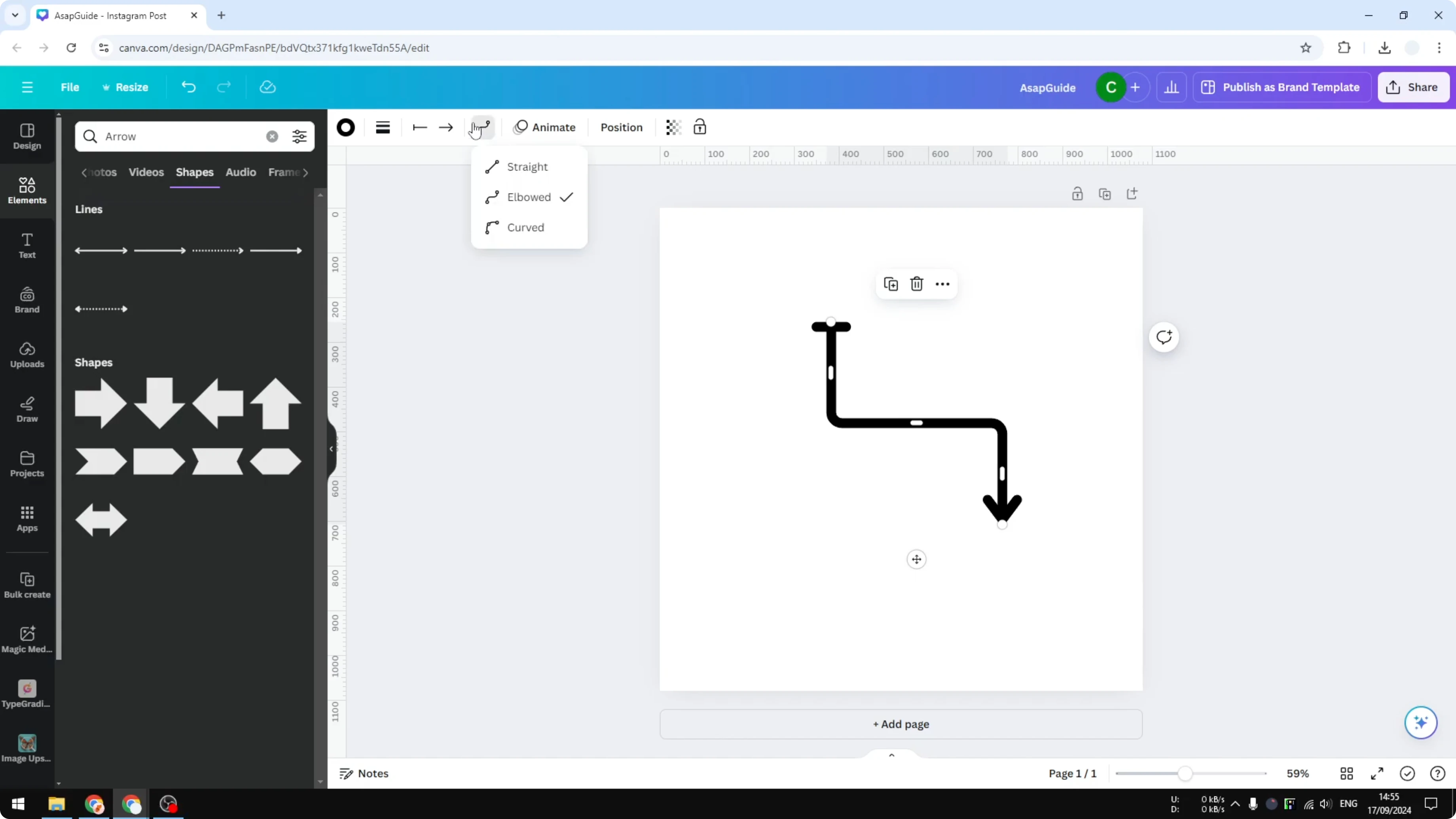 Screenshot from How to Add an Arrow Line in Canva at 155s