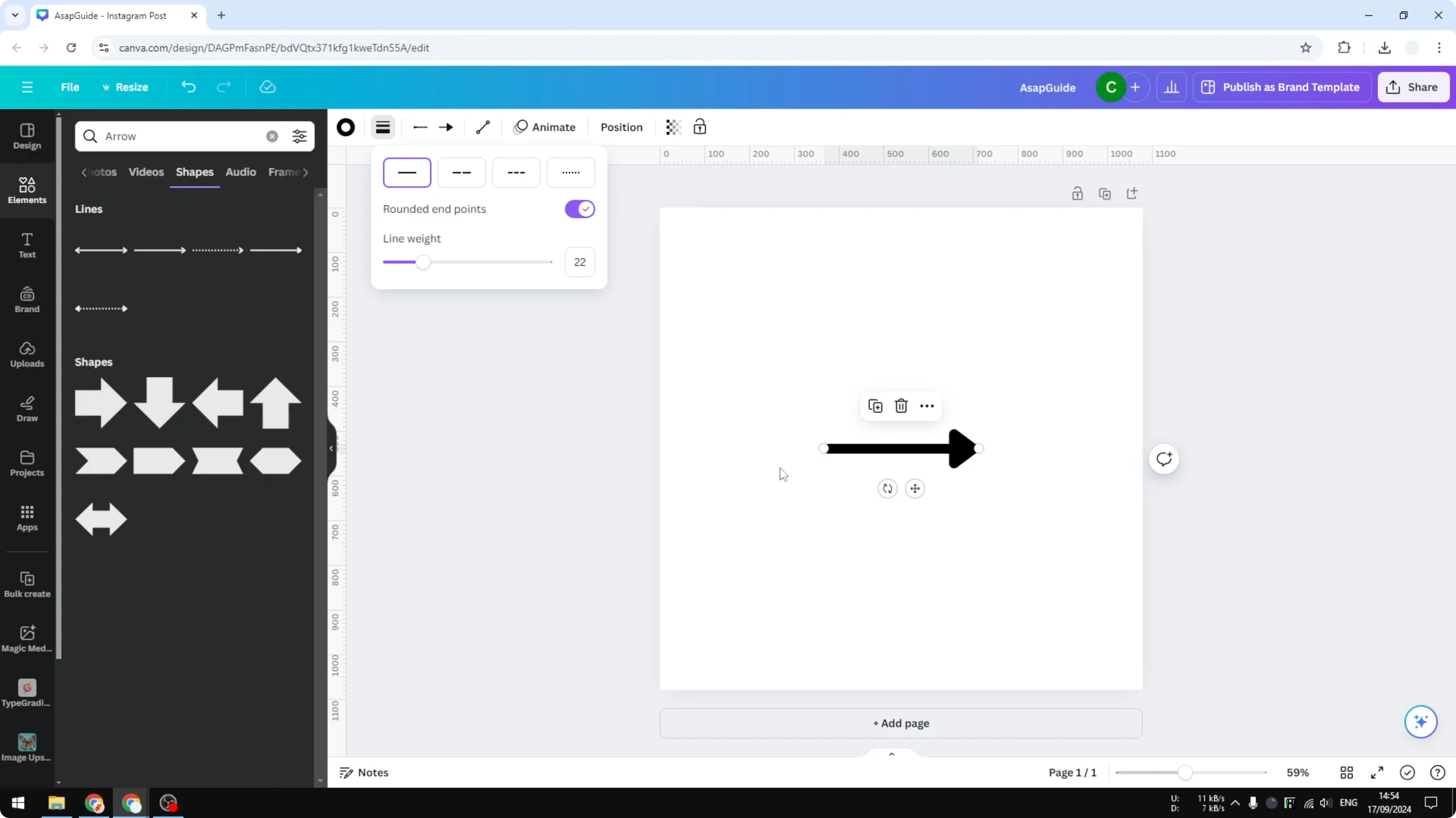 Screenshot from How to Add an Arrow Line in Canva at 76s