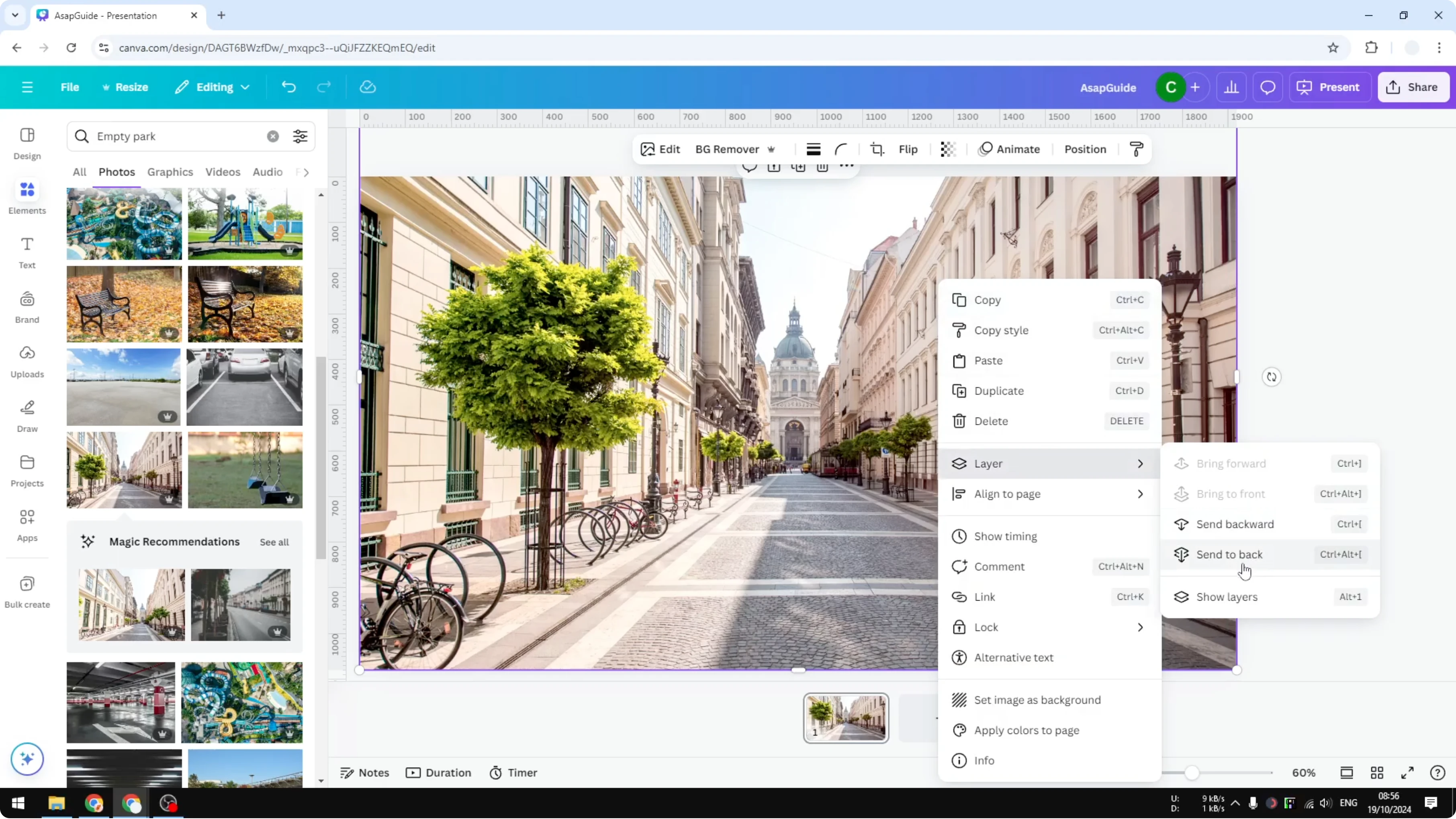 Screenshot from How to Add a Background Photo in Canva at 65s
