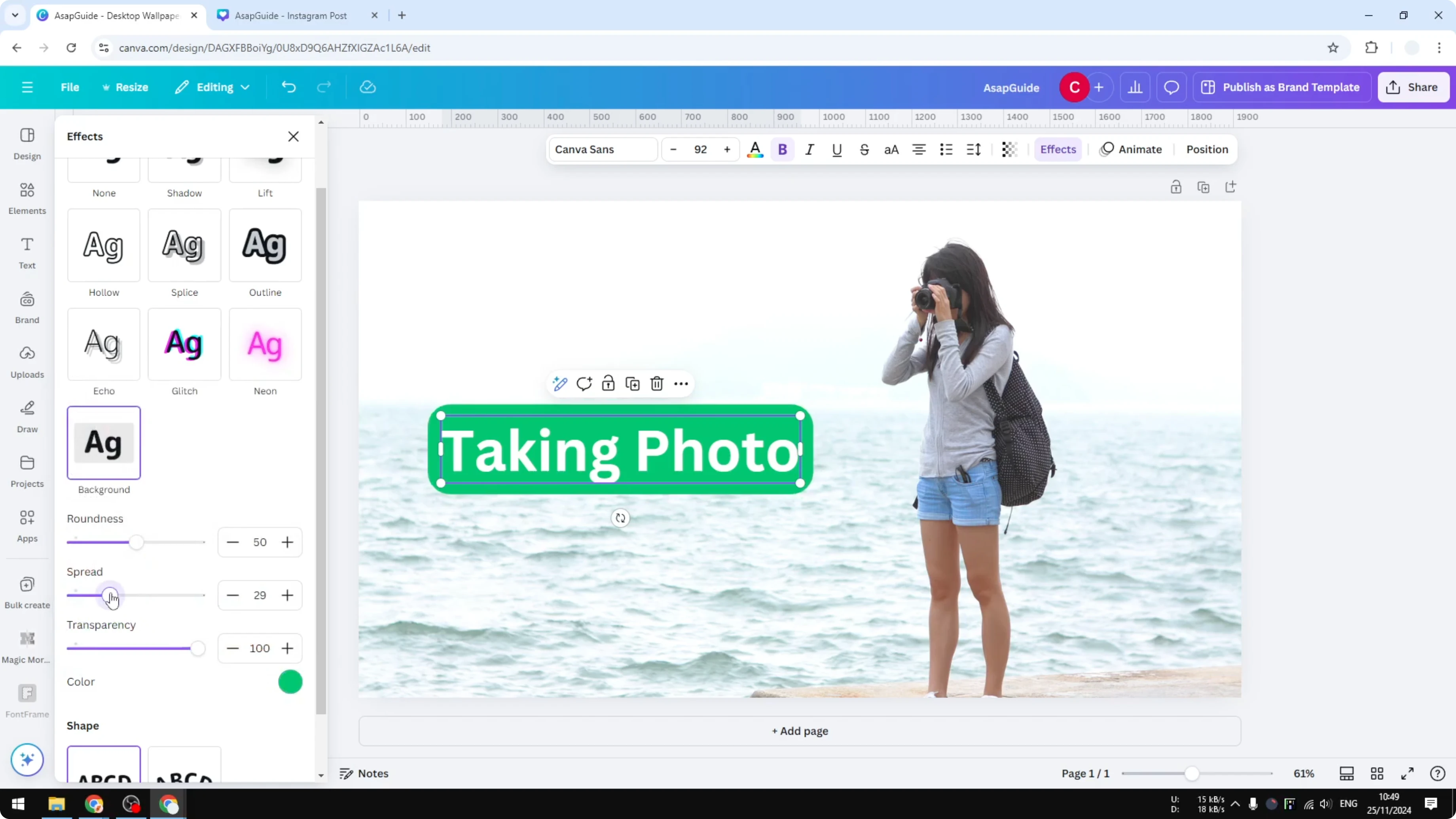Screenshot from How to Add Background to Text in Canva at 61s