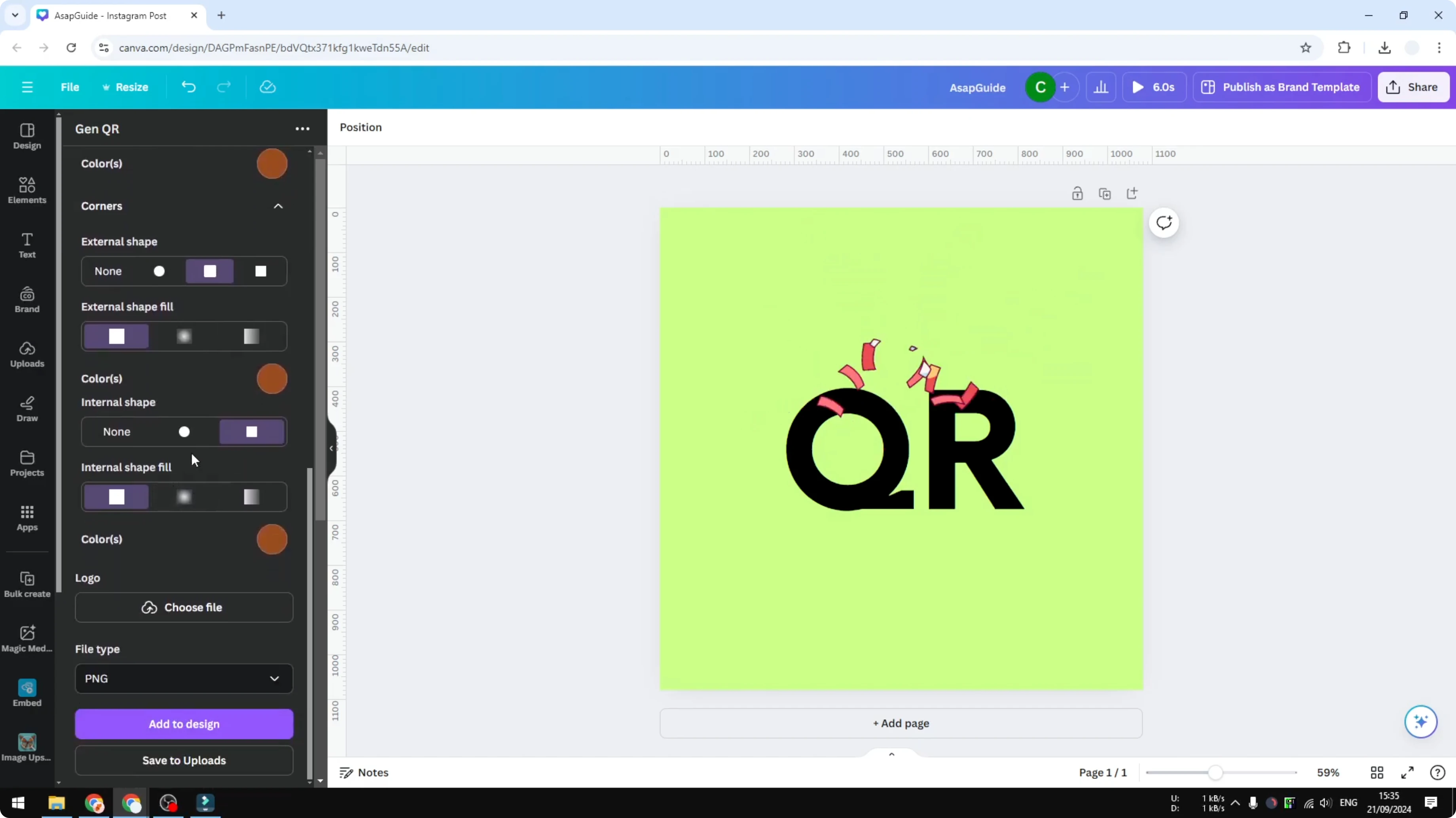Screenshot from How to Add Branded QR Codes in Canva at 135s
