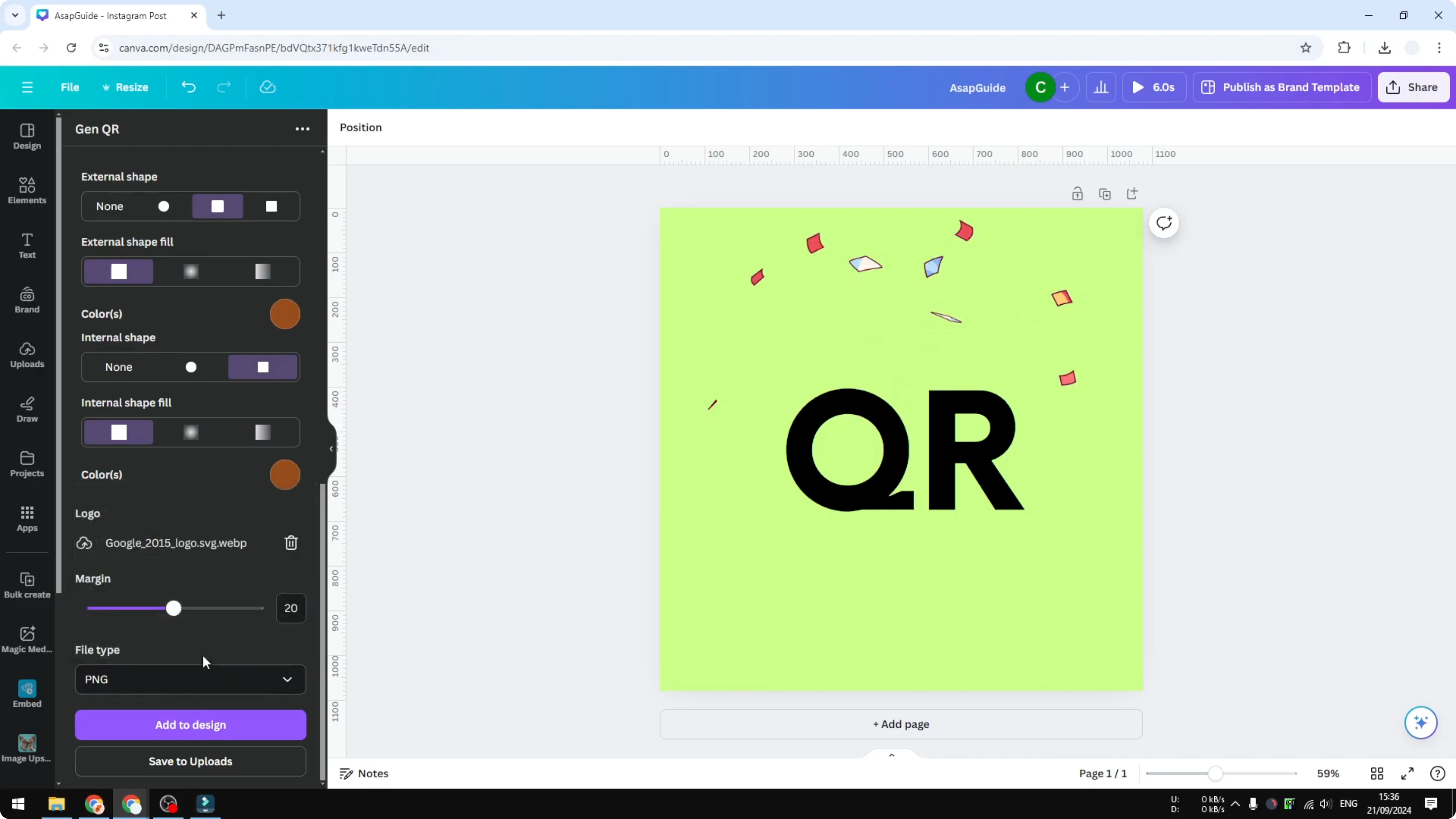Screenshot from How to Add Branded QR Codes in Canva at 165s