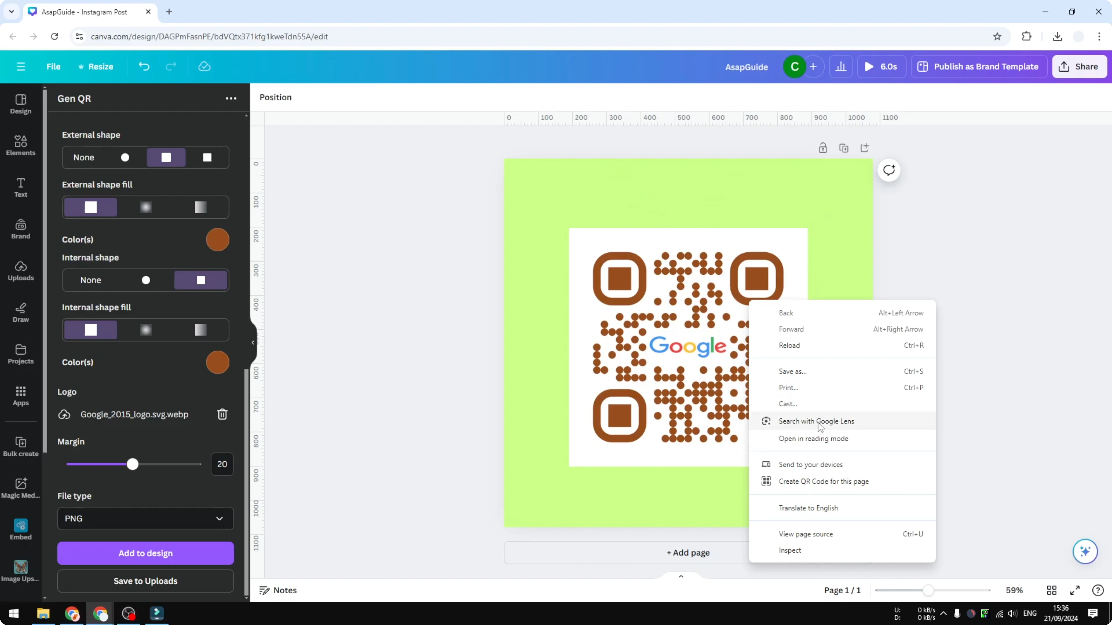Screenshot from How to Add Branded QR Codes in Canva at 180s