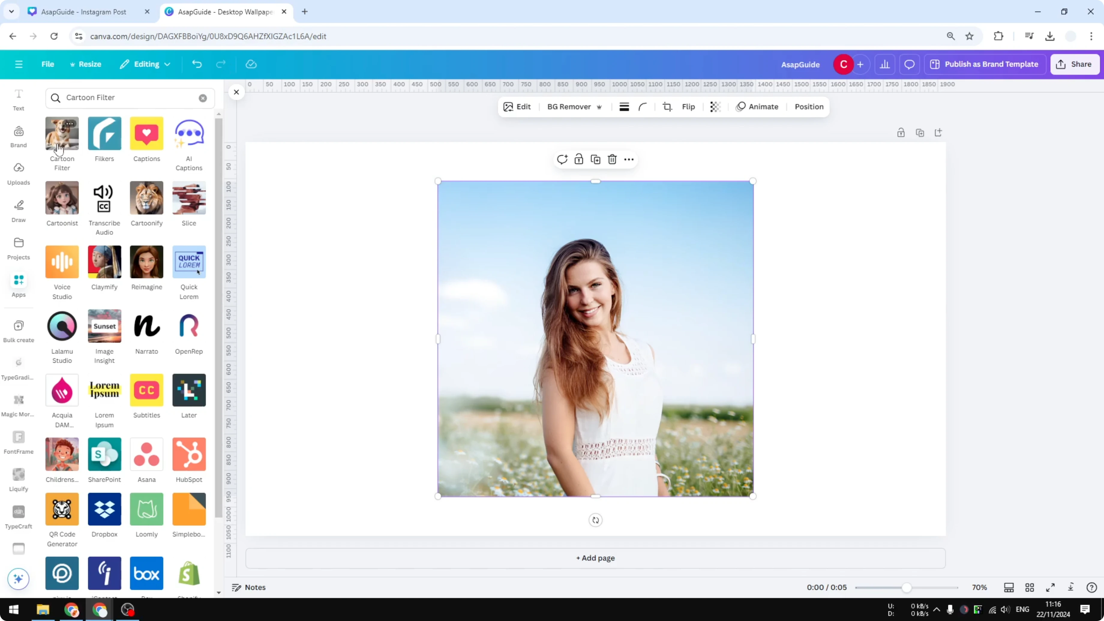 Screenshot from How to Add Cartoon Effect to Photo in Canva Using AI at 80s