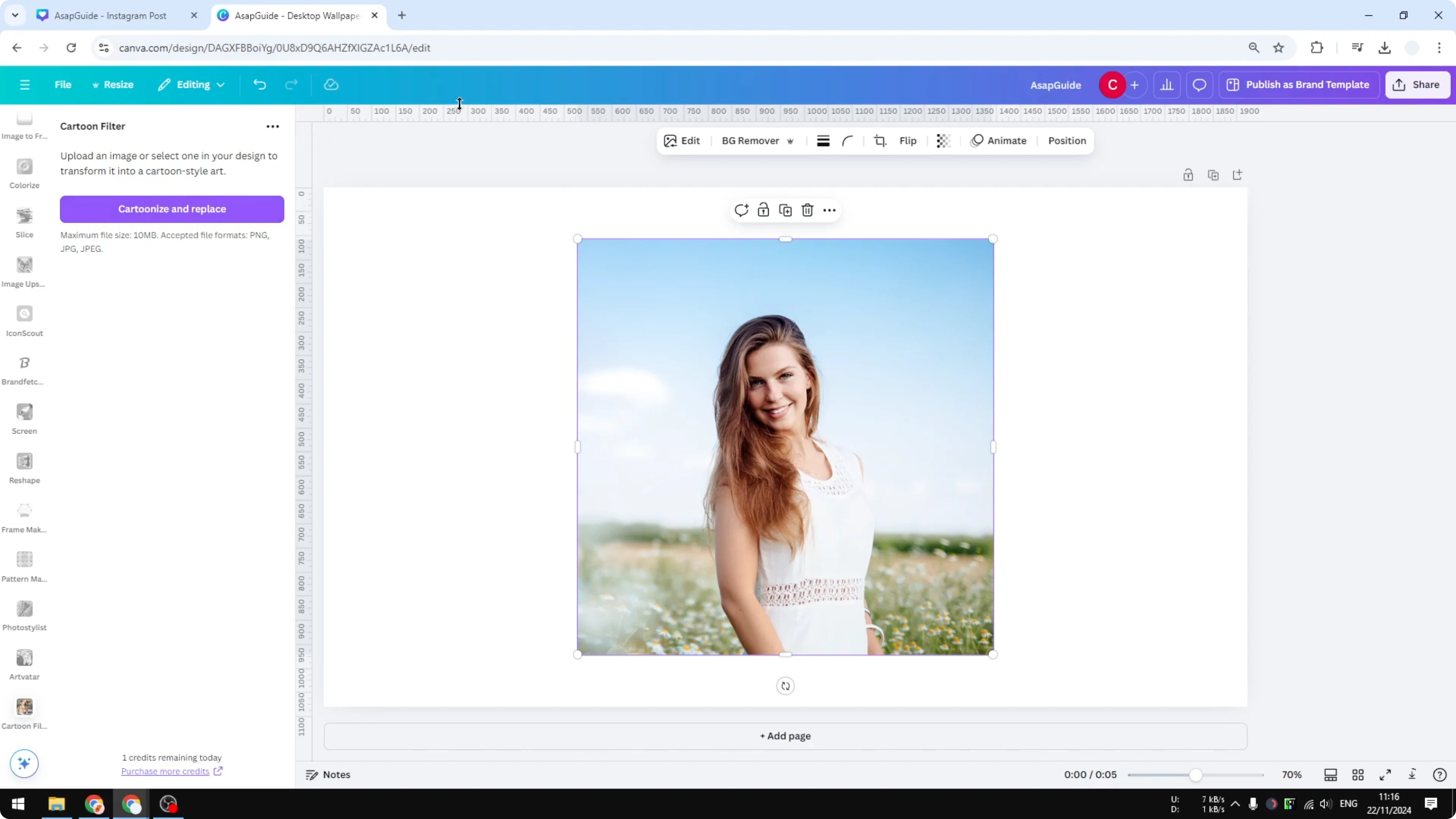 Screenshot from How to Add Cartoon Effect to Photo in Canva Using AI at 91s