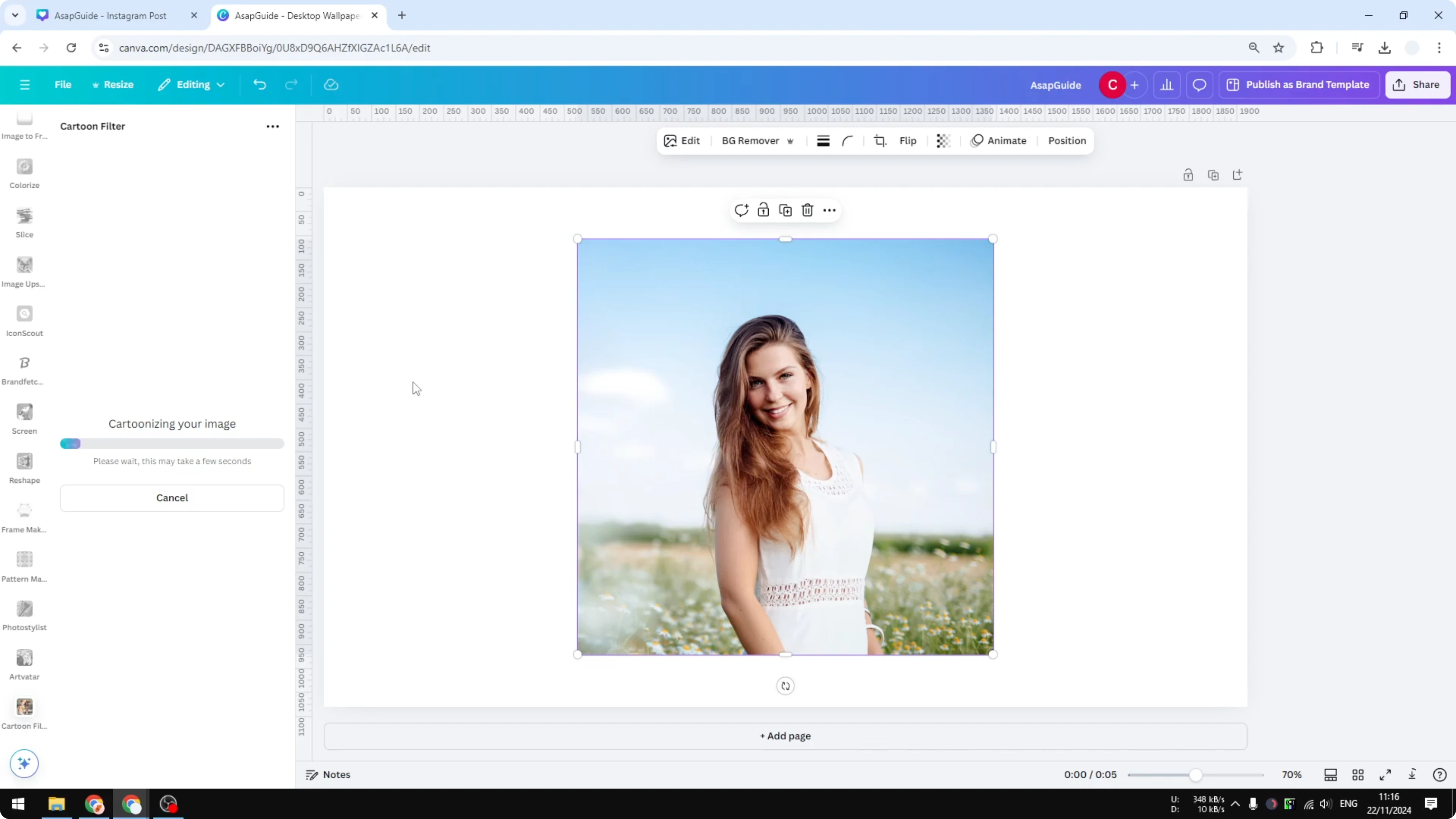 Screenshot from How to Add Cartoon Effect to Photo in Canva Using AI at 96s