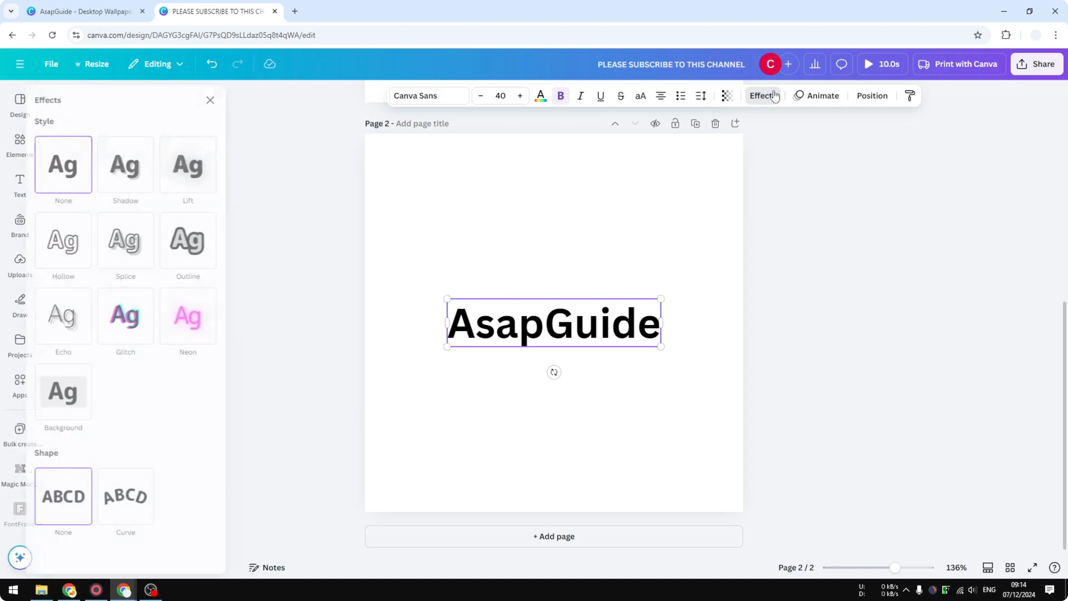 Screenshot from How to Add a Drop Shadow in Canva at 62s