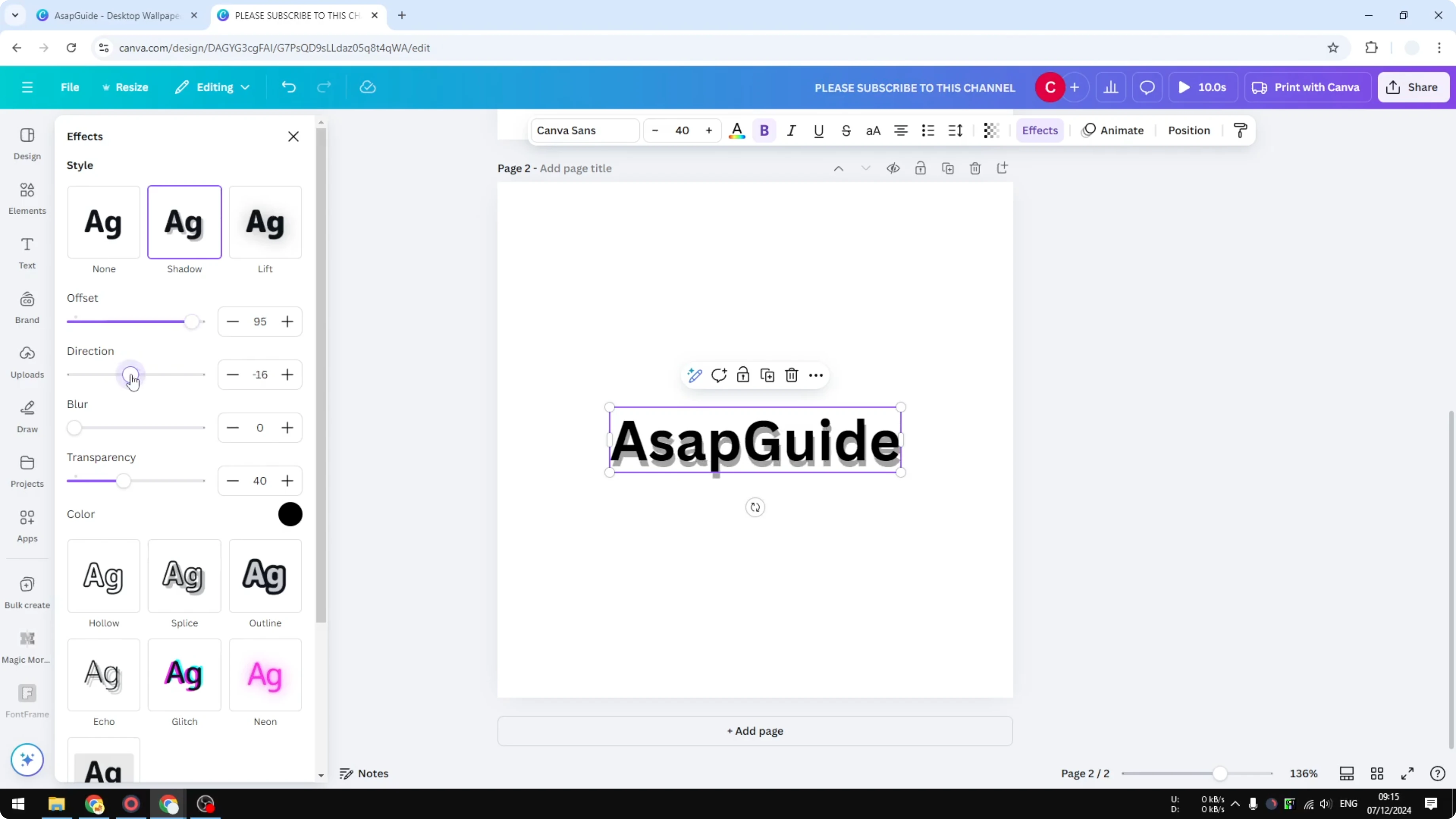 Screenshot from How to Add a Drop Shadow in Canva at 76s