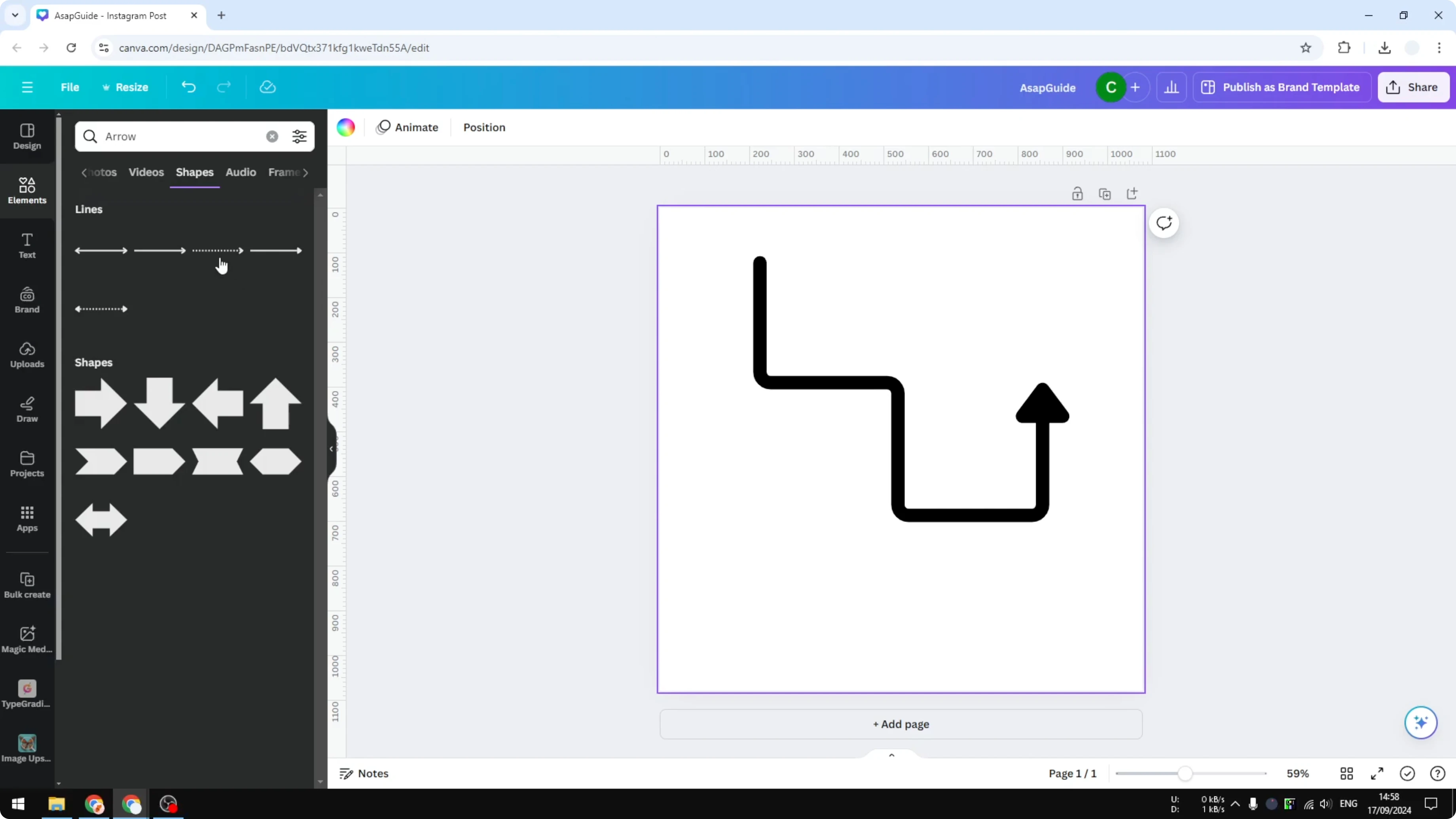Screenshot from How to Add an Elbow Line in Canva at 50s