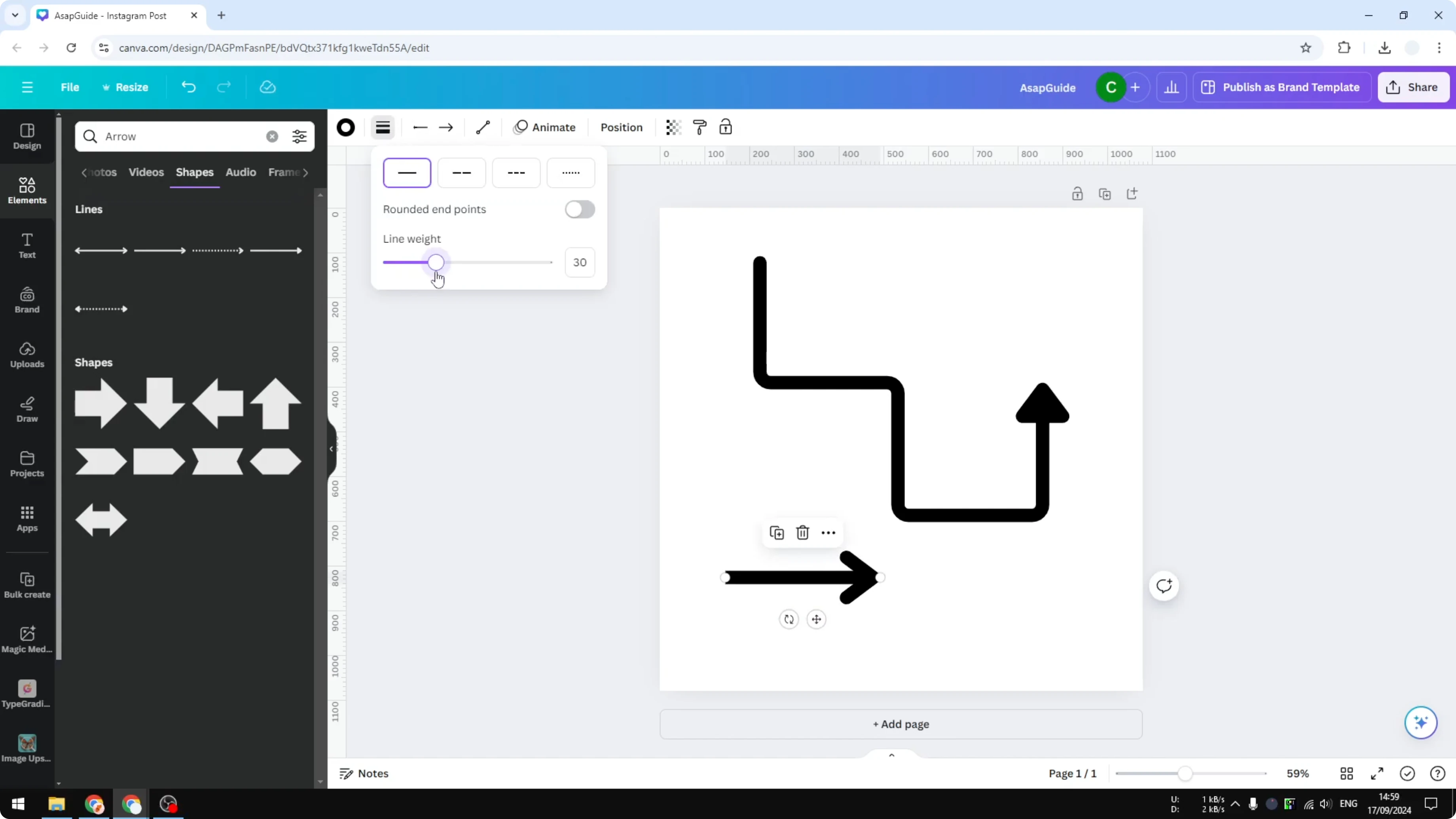 Screenshot from How to Add an Elbow Line in Canva at 66s