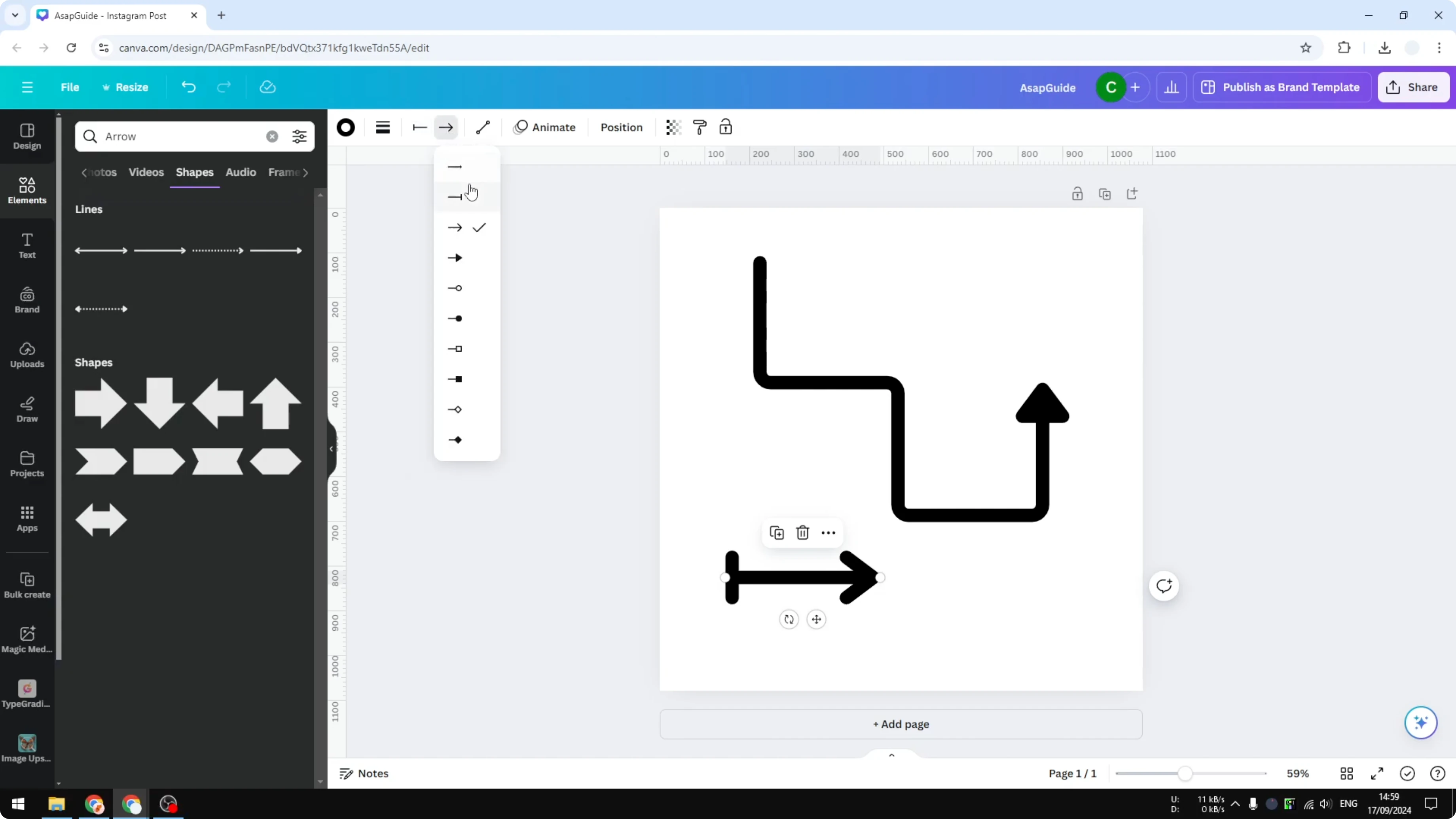 Screenshot from How to Add an Elbow Line in Canva at 78s