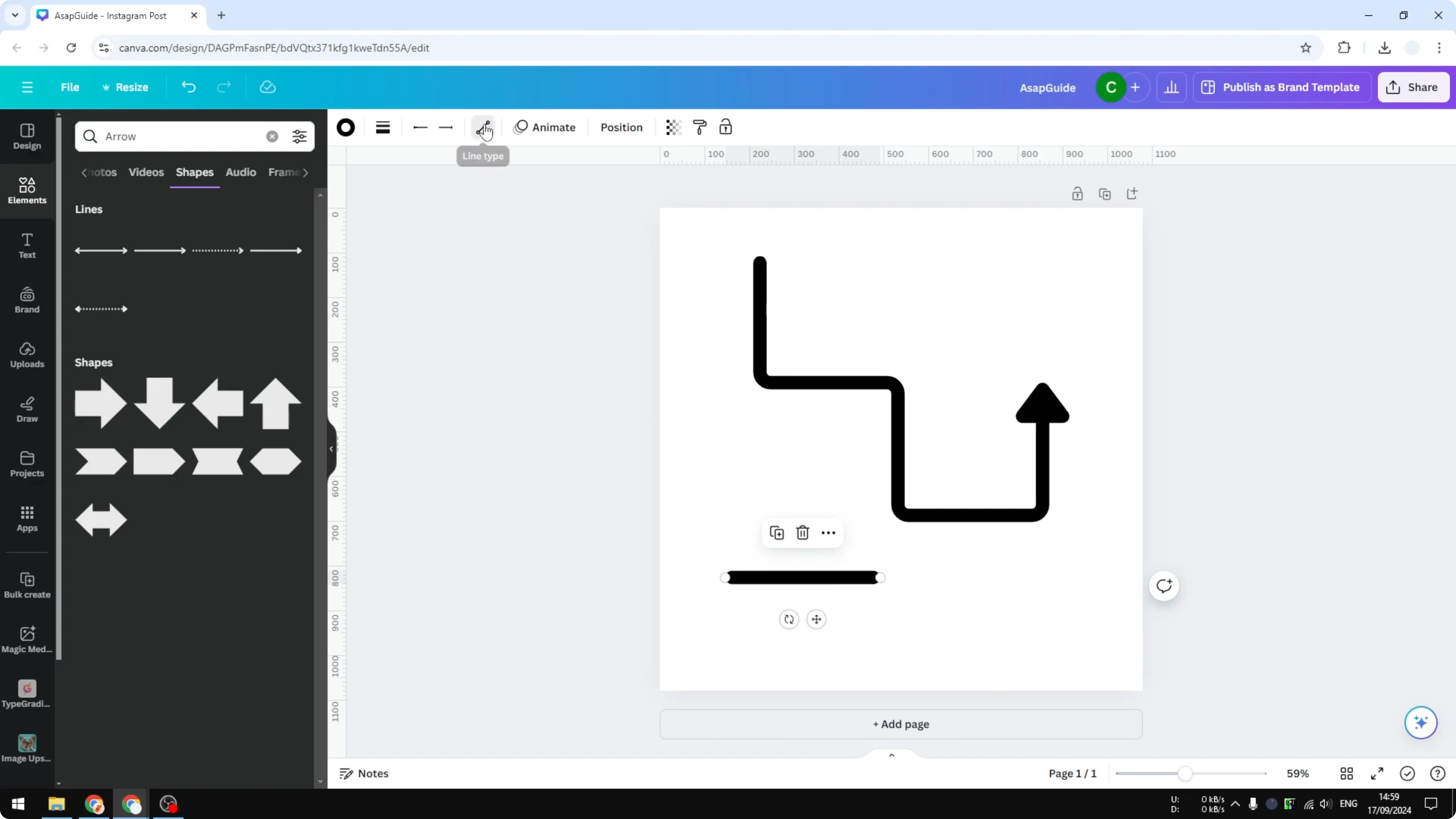 Screenshot from How to Add an Elbow Line in Canva at 93s