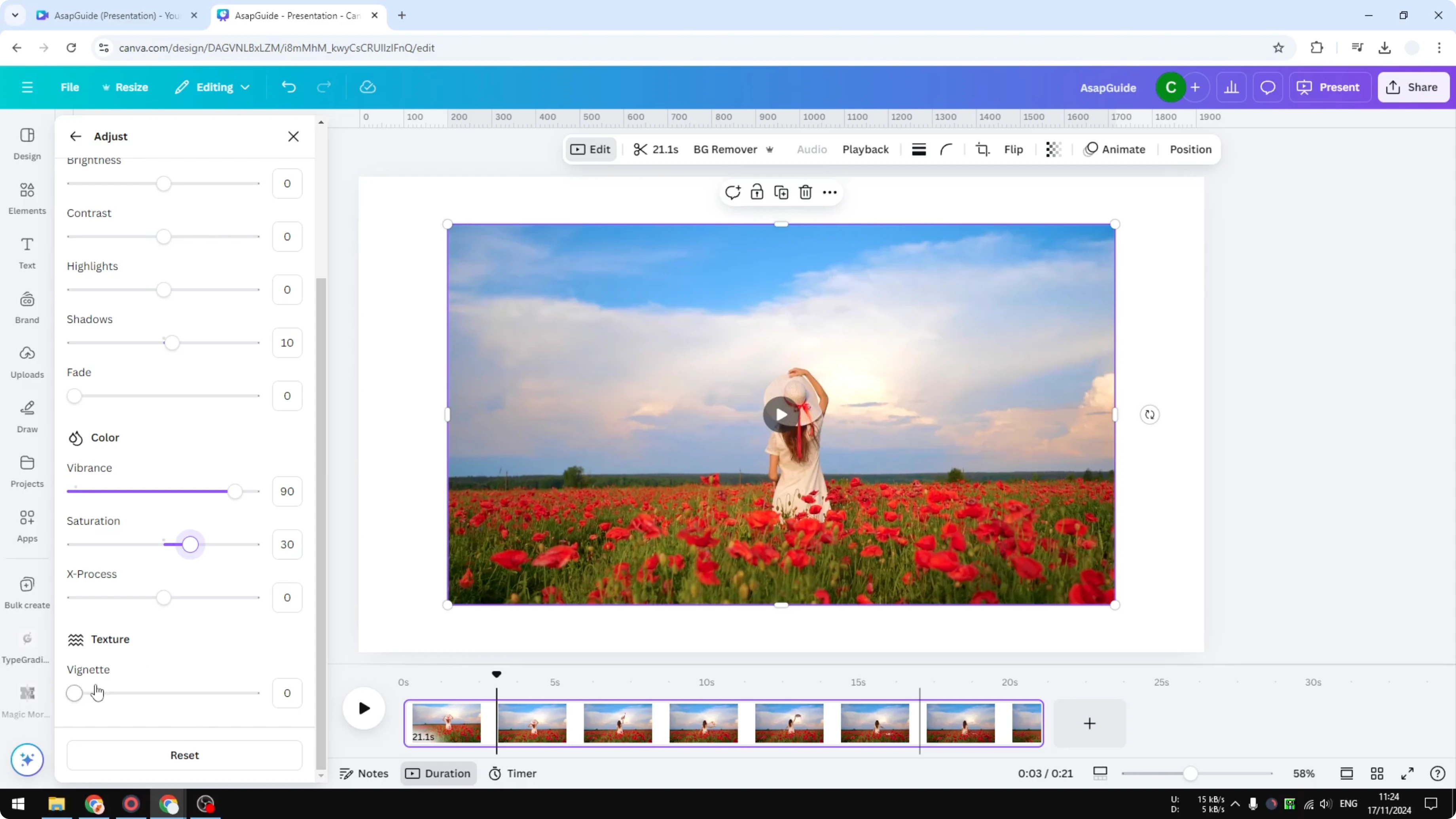 Screenshot from How to Add Filter to Video in Canva at 100s