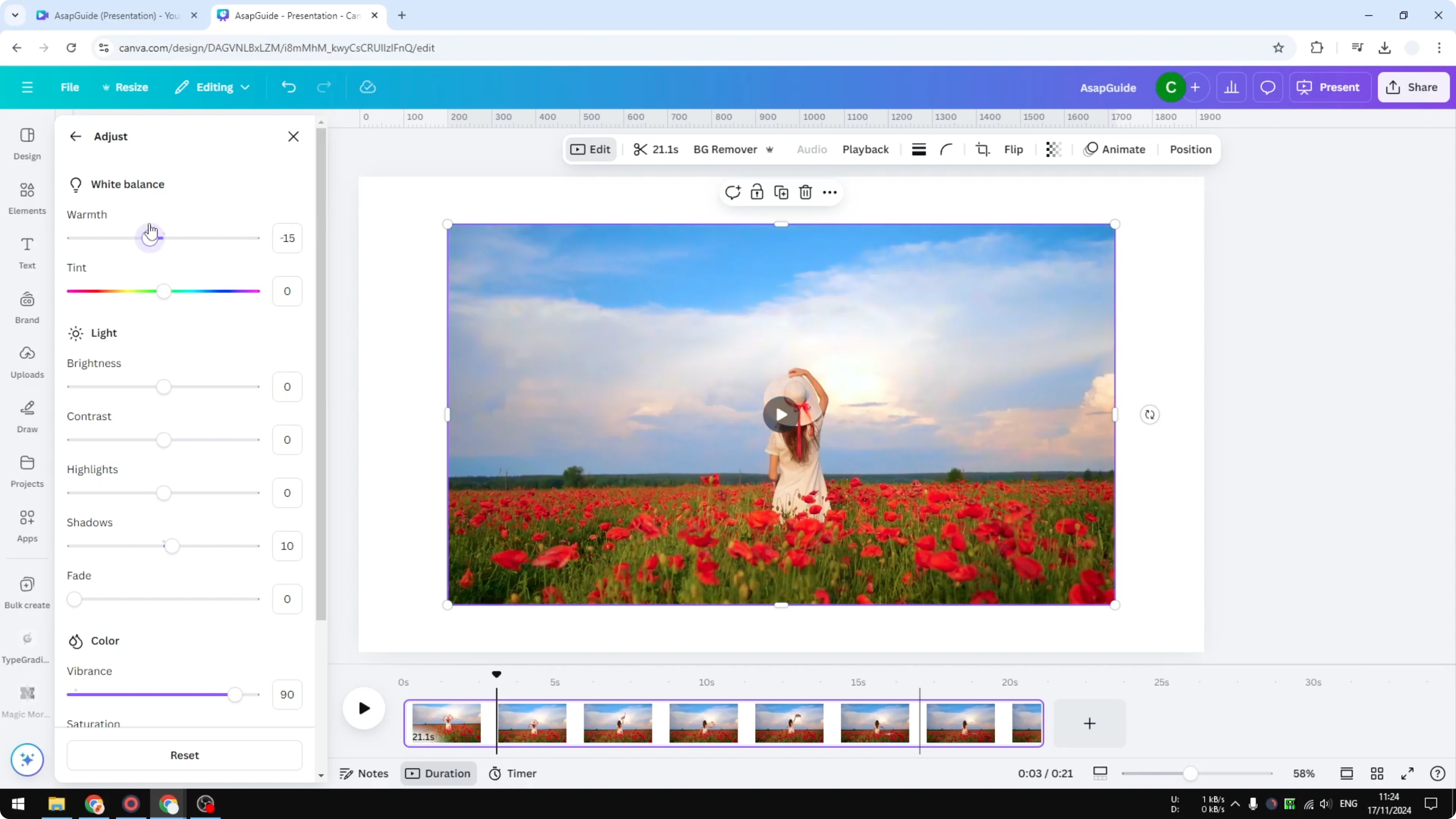 Screenshot from How to Add Filter to Video in Canva at 109s