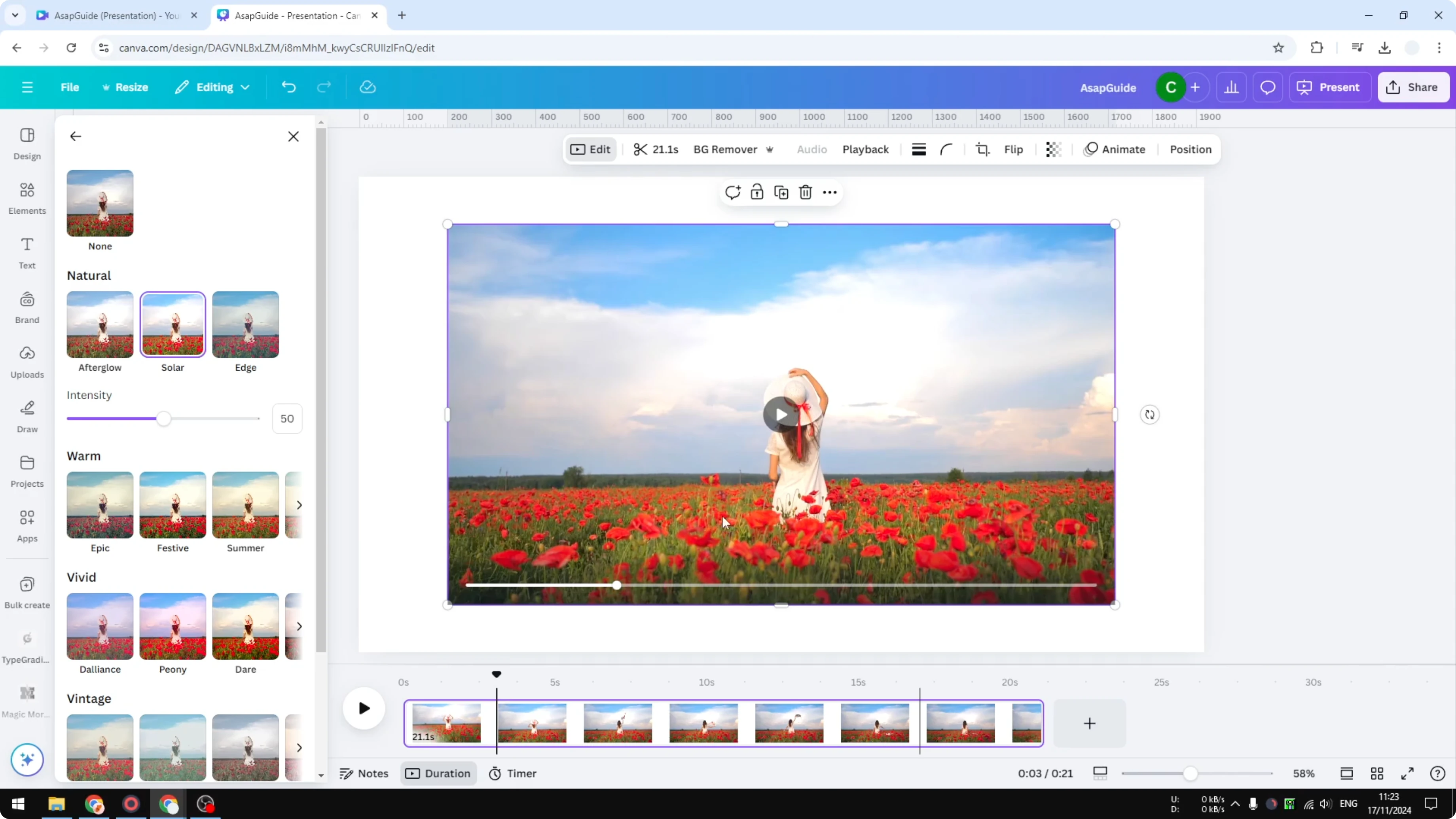 Screenshot from How to Add Filter to Video in Canva at 54s