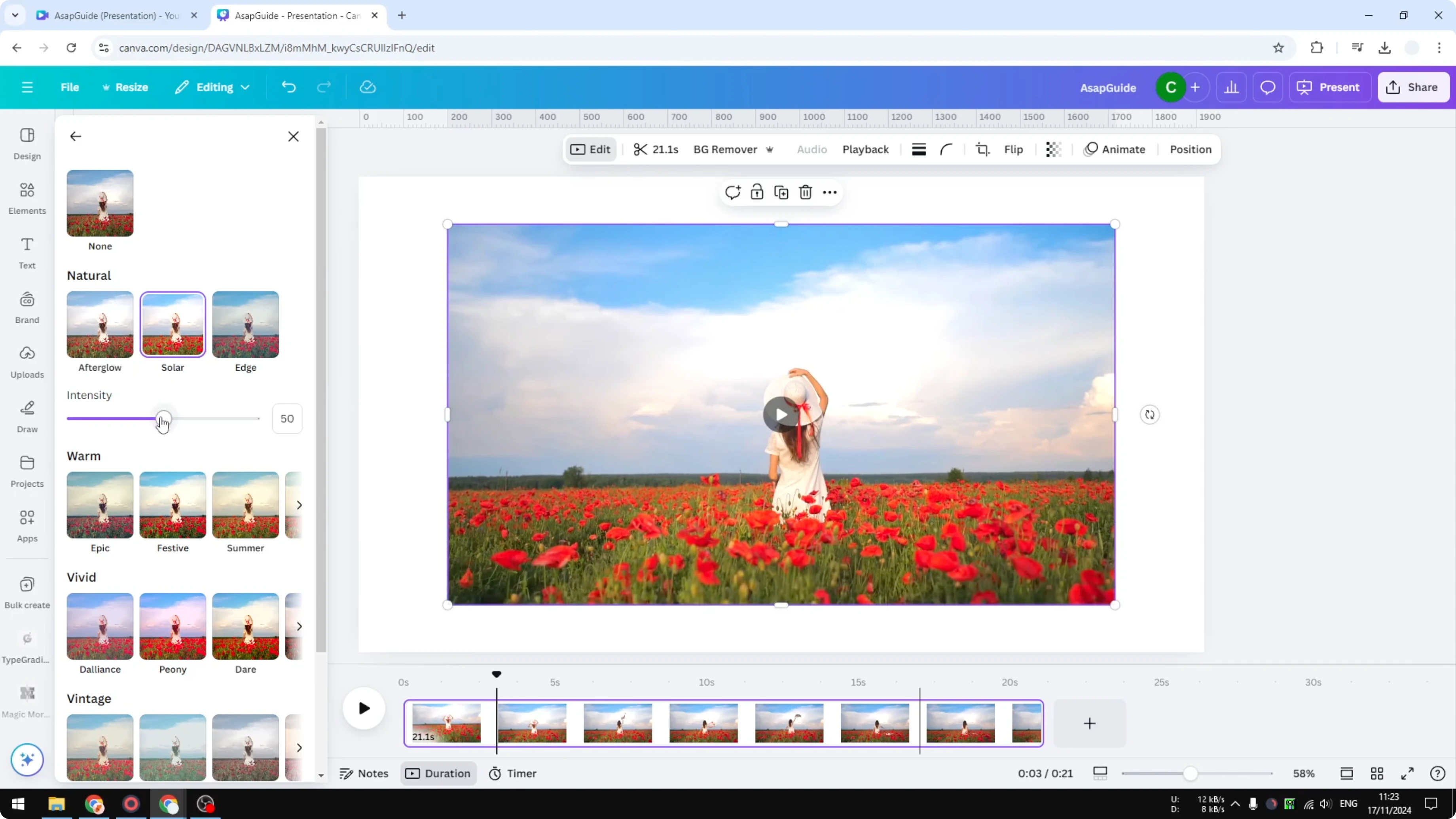 Screenshot from How to Add Filter to Video in Canva at 59s