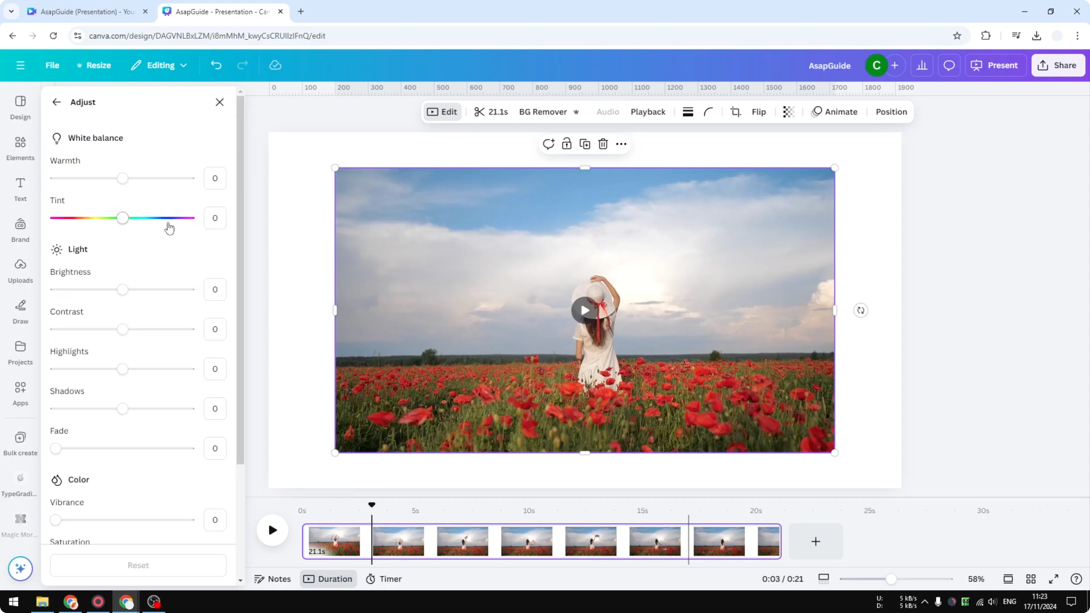 Screenshot from How to Add Filter to Video in Canva at 71s