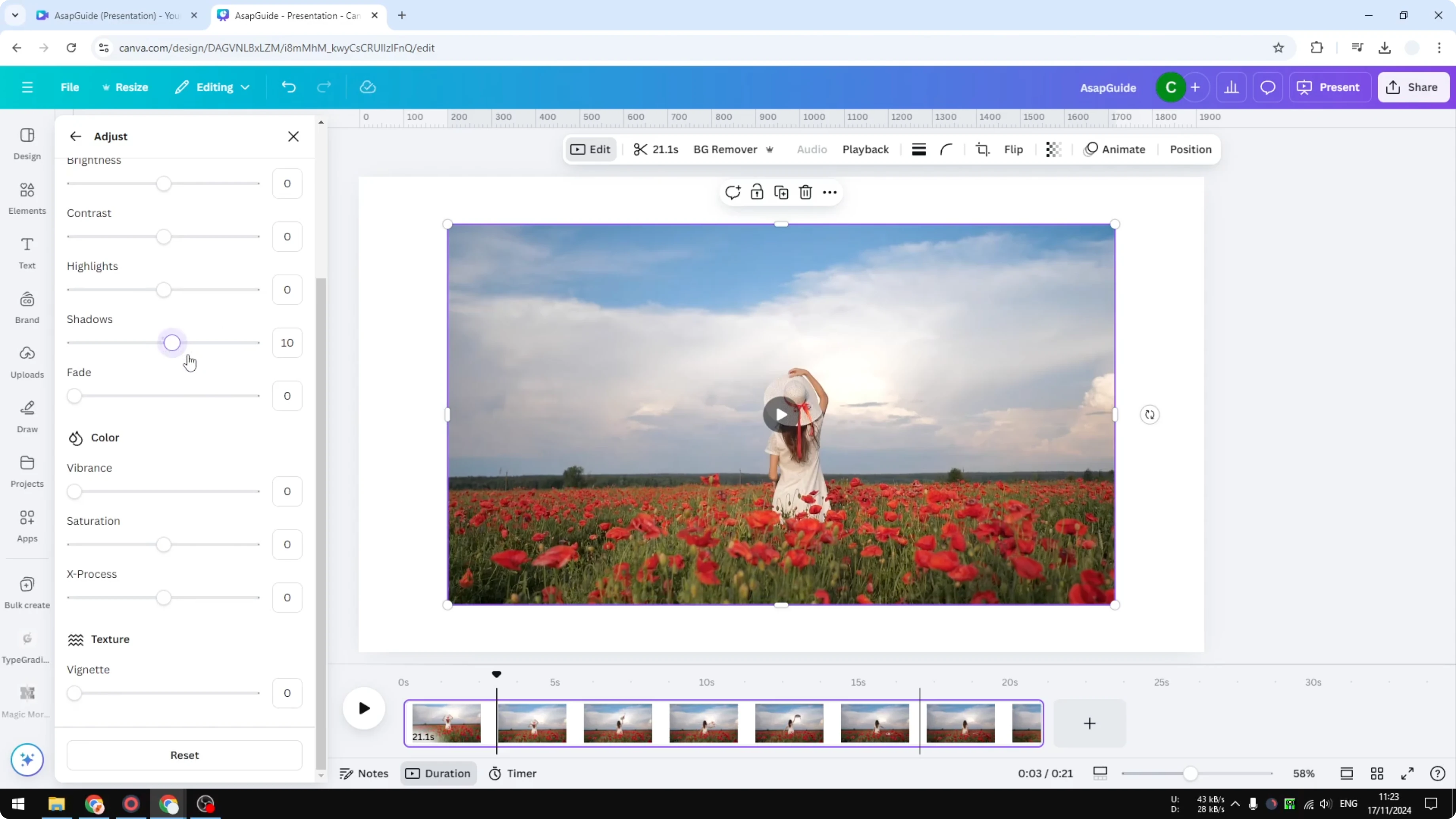 Screenshot from How to Add Filter to Video in Canva at 86s