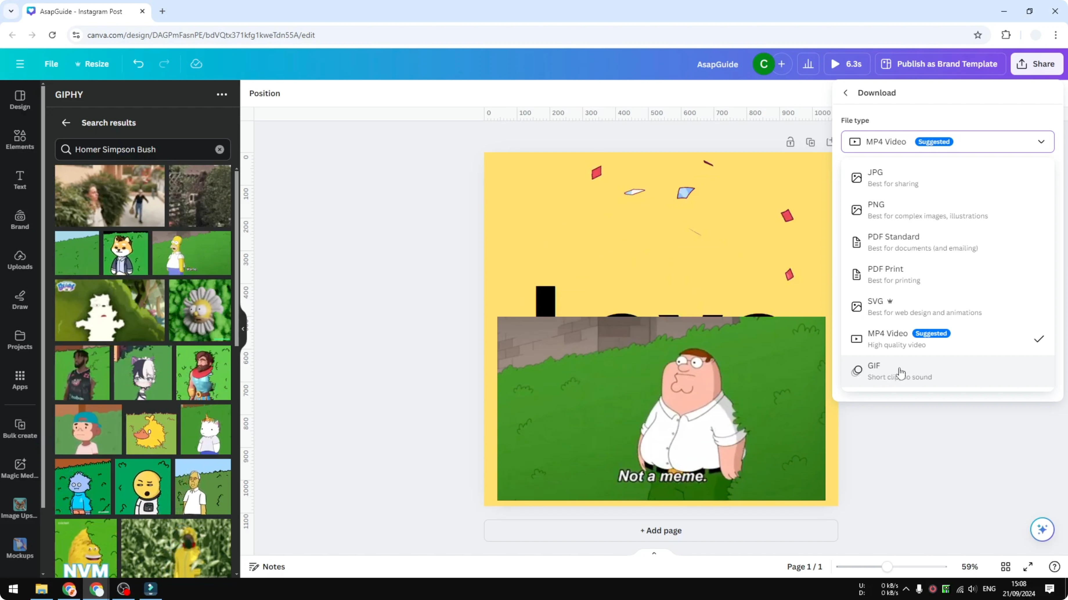 Screenshot from How to Add GIFs to Canva GIPHY at 155s