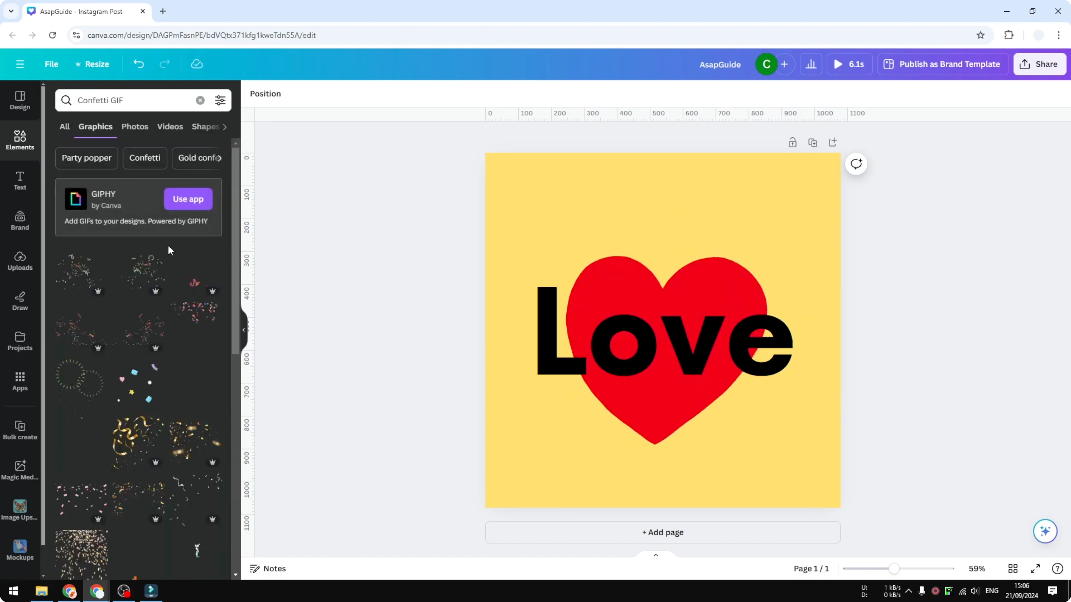 Screenshot from How to Add GIFs to Canva GIPHY at 56s