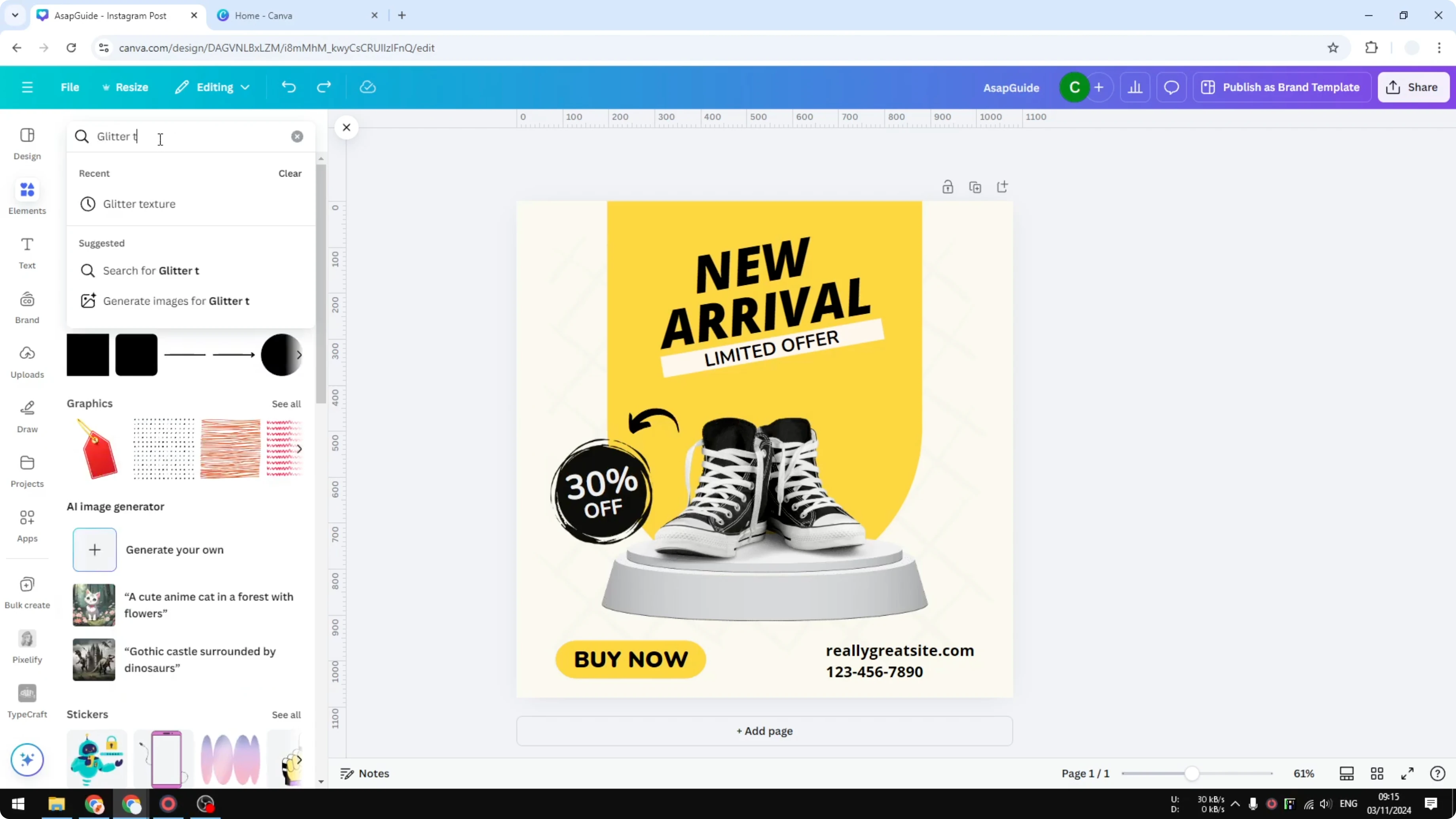 Screenshot from How to Add Glitter Background in Canva at 34s