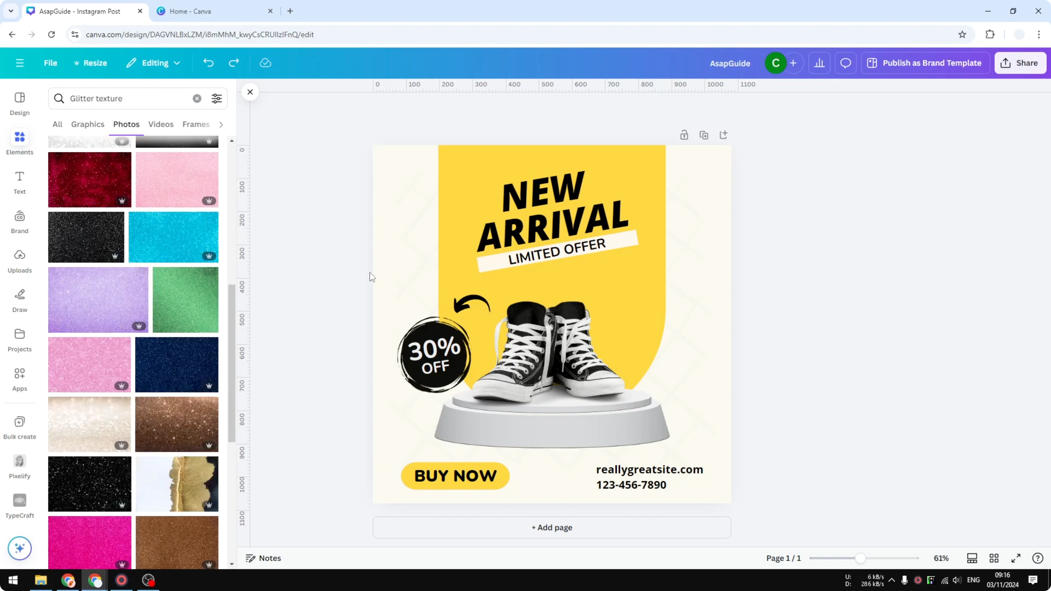 Screenshot from How to Add Glitter Background in Canva at 51s