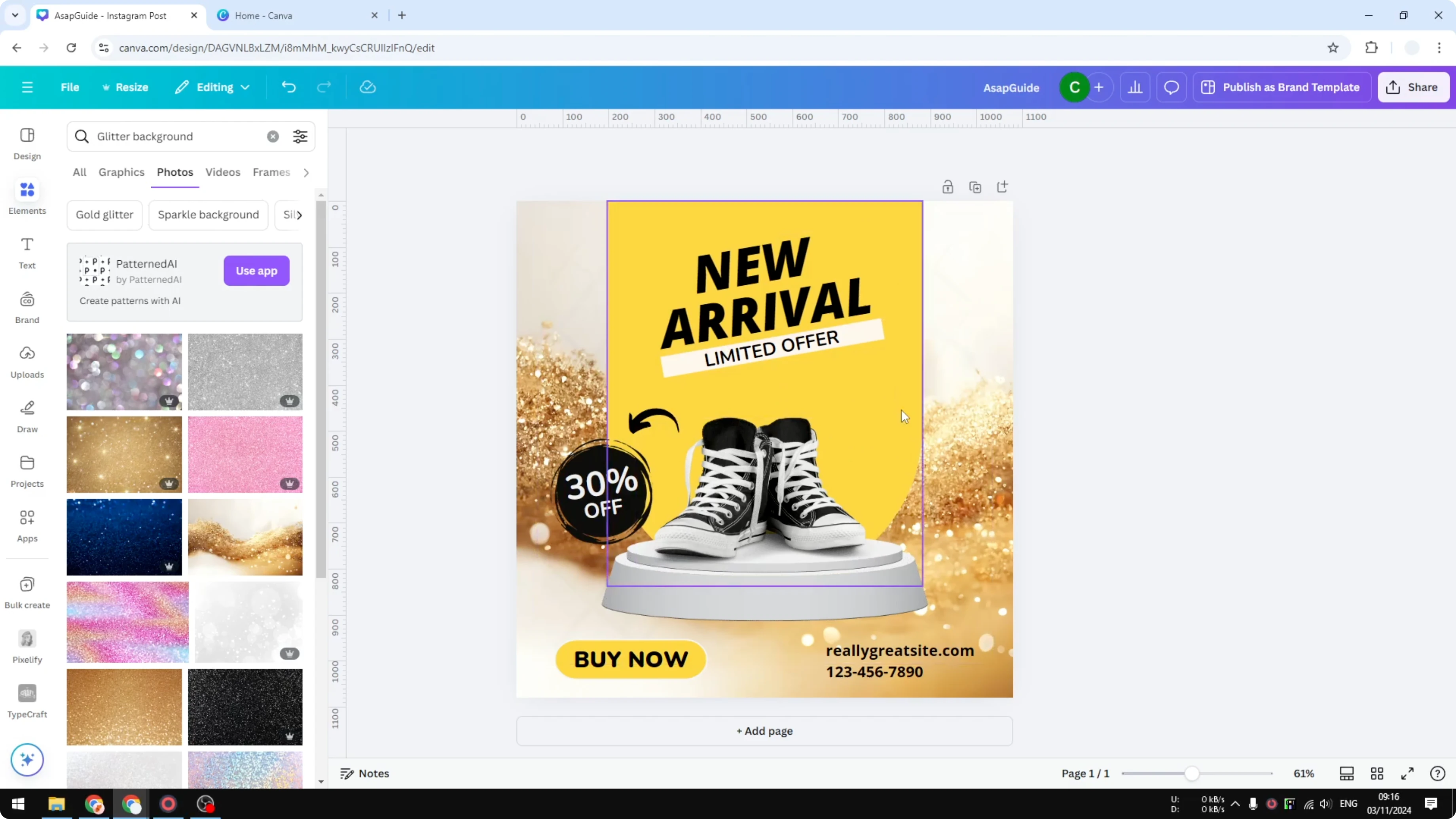 Screenshot from How to Add Glitter Background in Canva at 94s