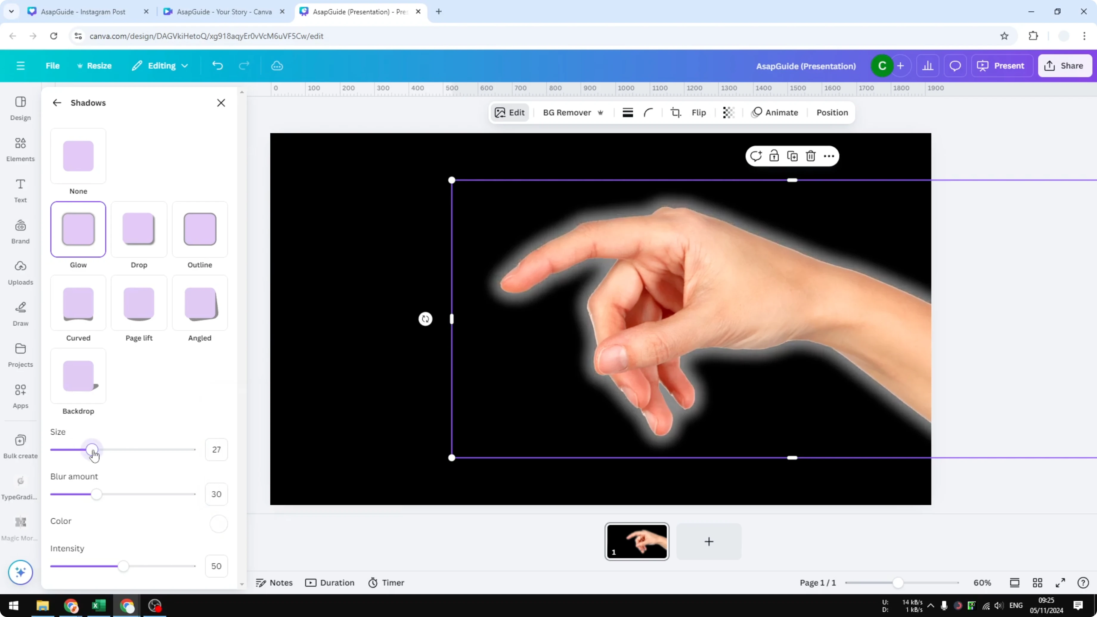 Screenshot from How to Add a Glow Effect in Canva at 55s