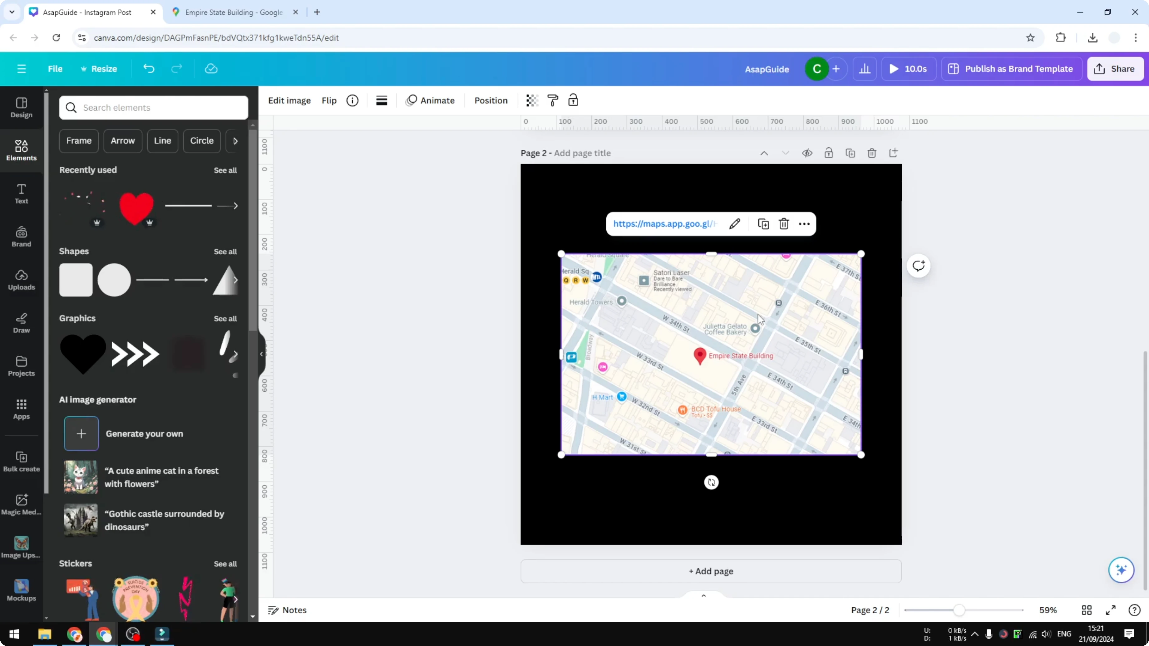 Screenshot from How to Add Google Maps to Canva at 205s