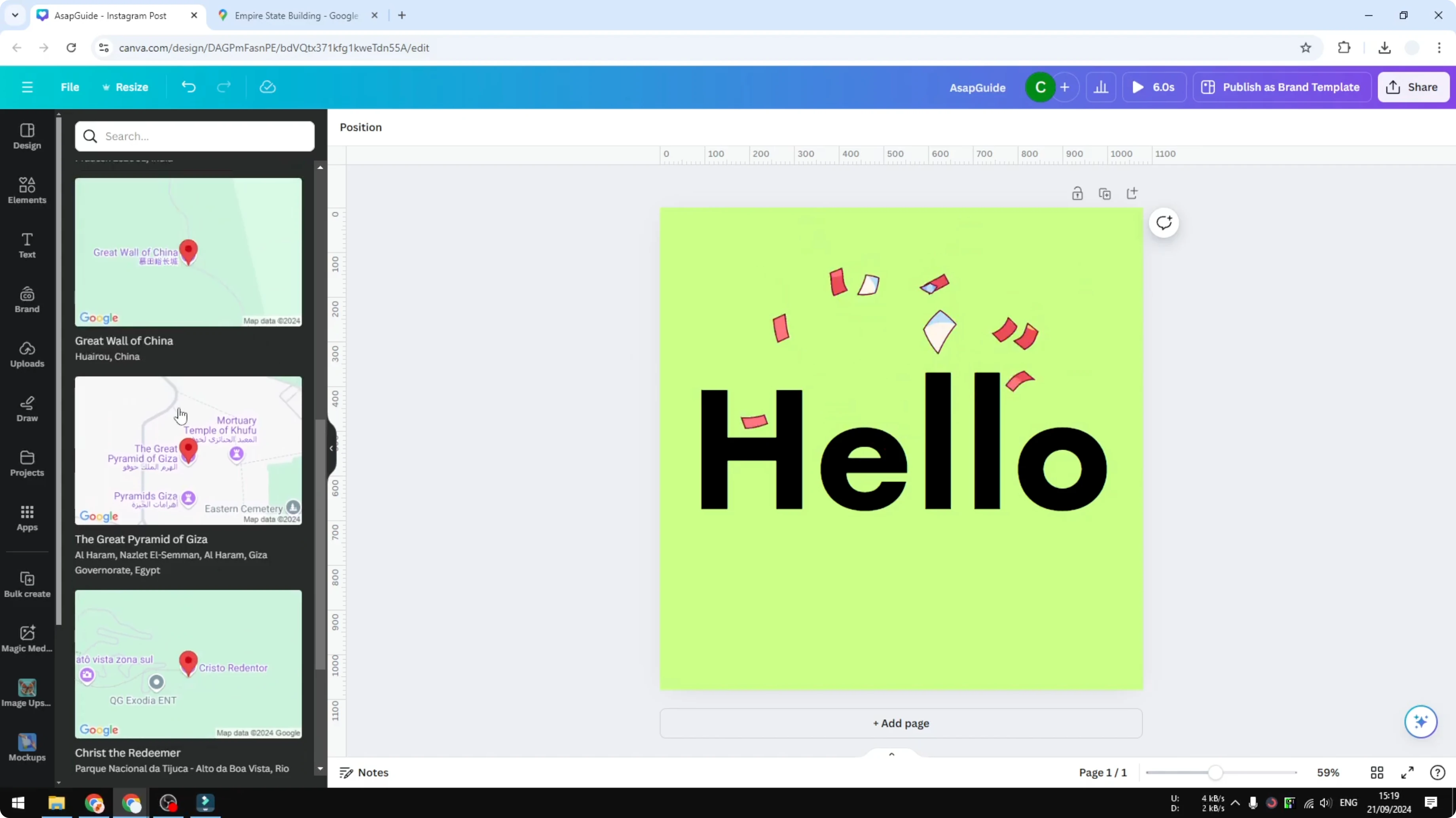 Screenshot from How to Add Google Maps to Canva at 65s