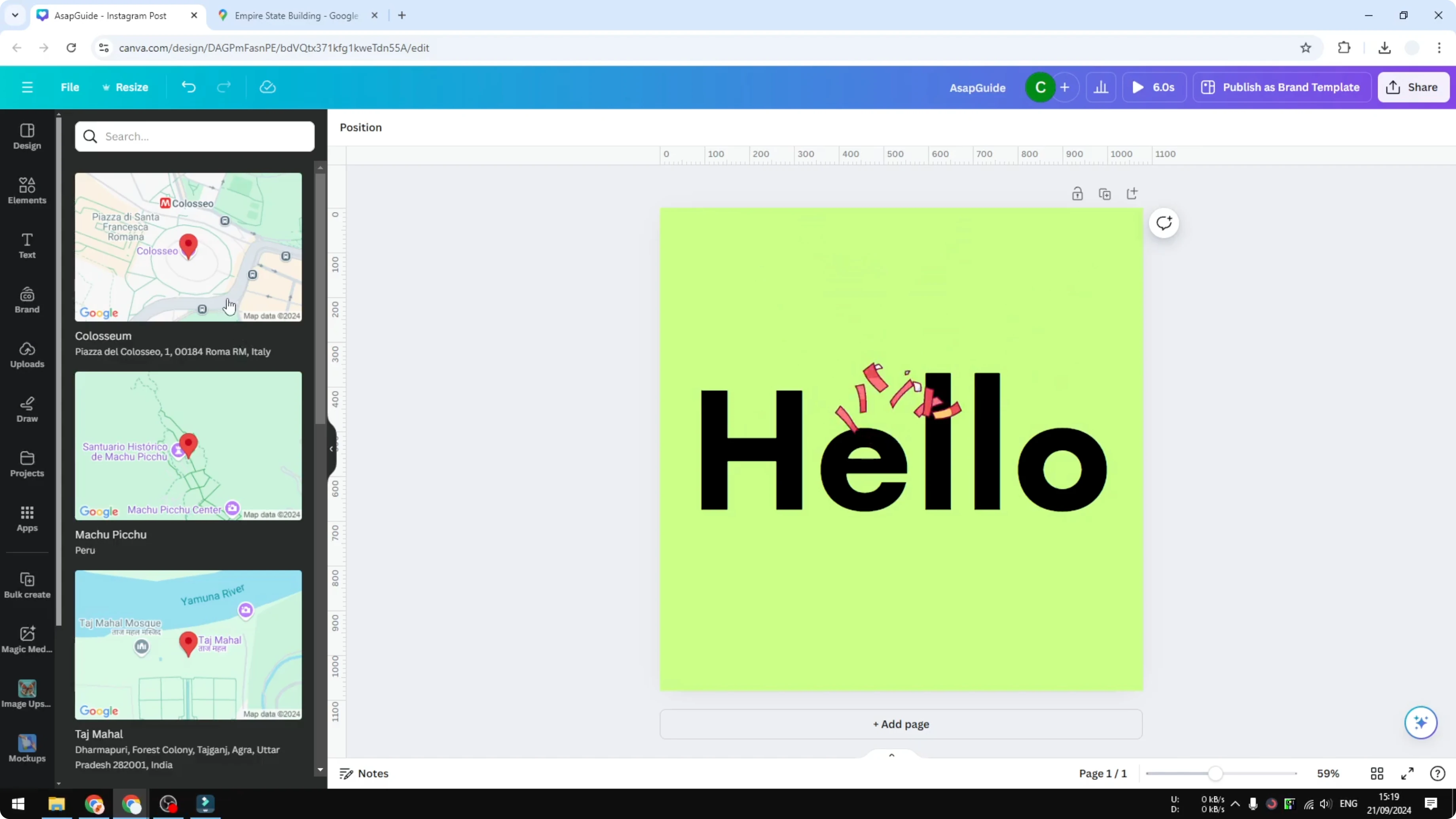 Screenshot from How to Add Google Maps to Canva at 72s