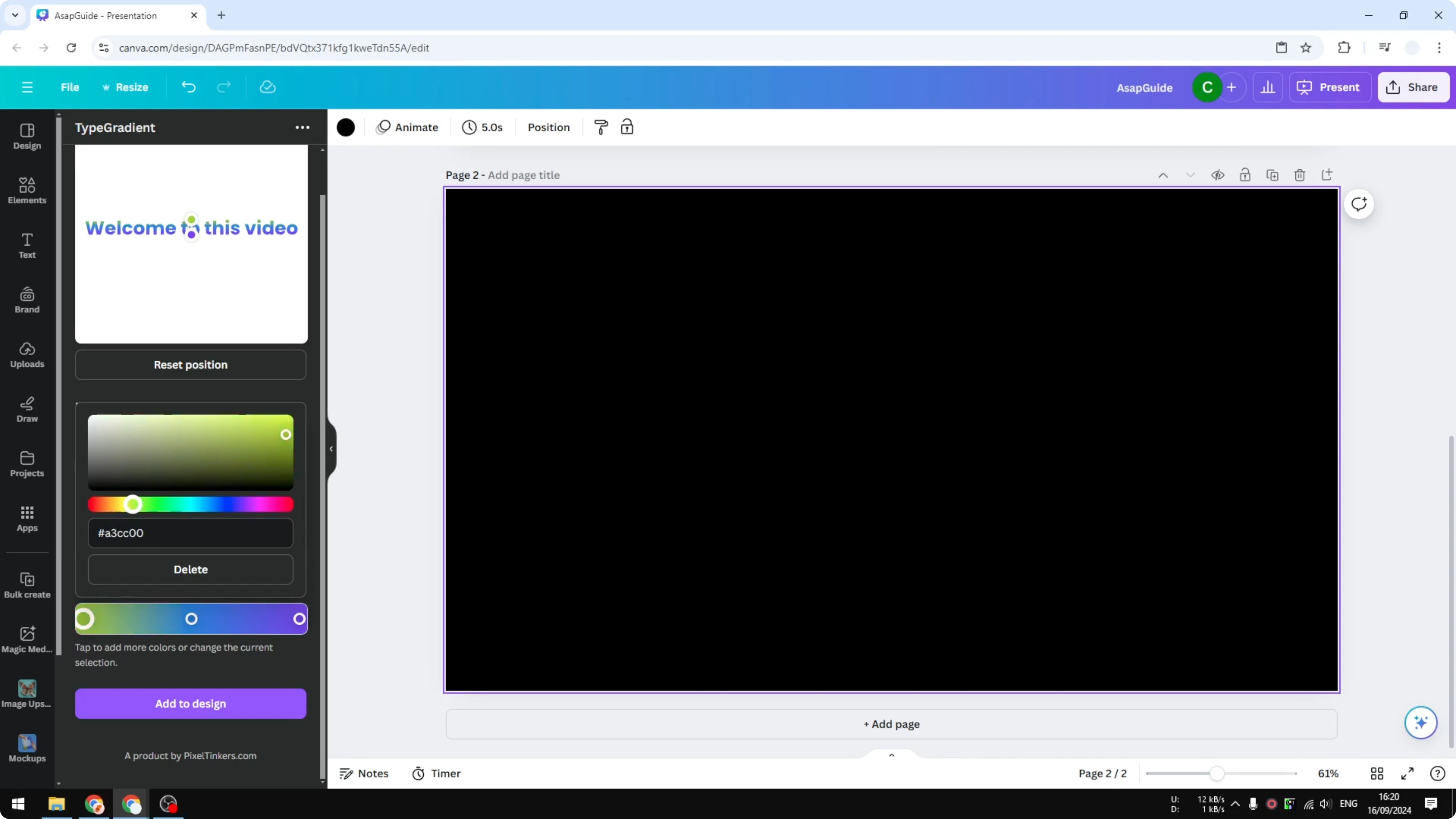 Screenshot from How To Add A Gradient To Text In Canva at 121s