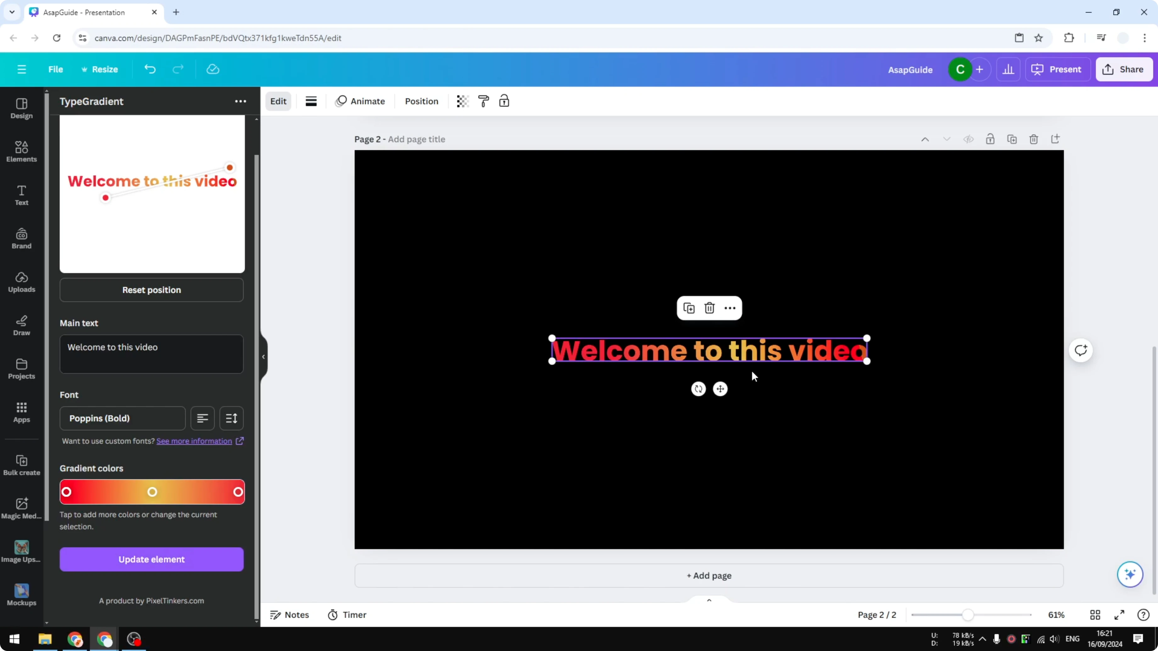 Screenshot from How To Add A Gradient To Text In Canva at 161s