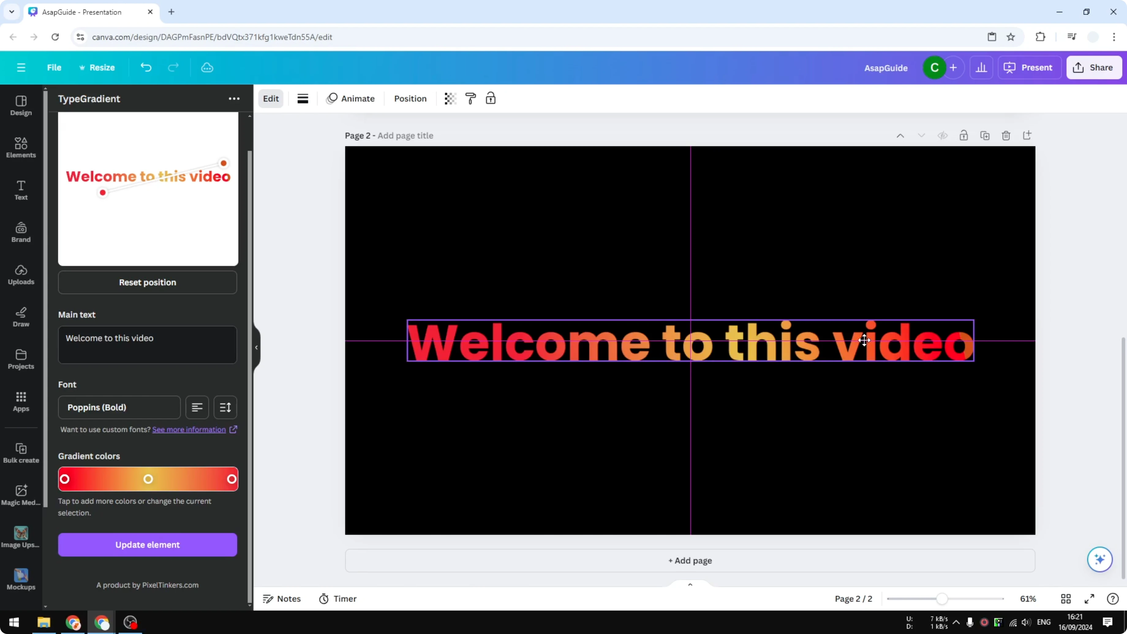 Screenshot from How To Add A Gradient To Text In Canva at 166s