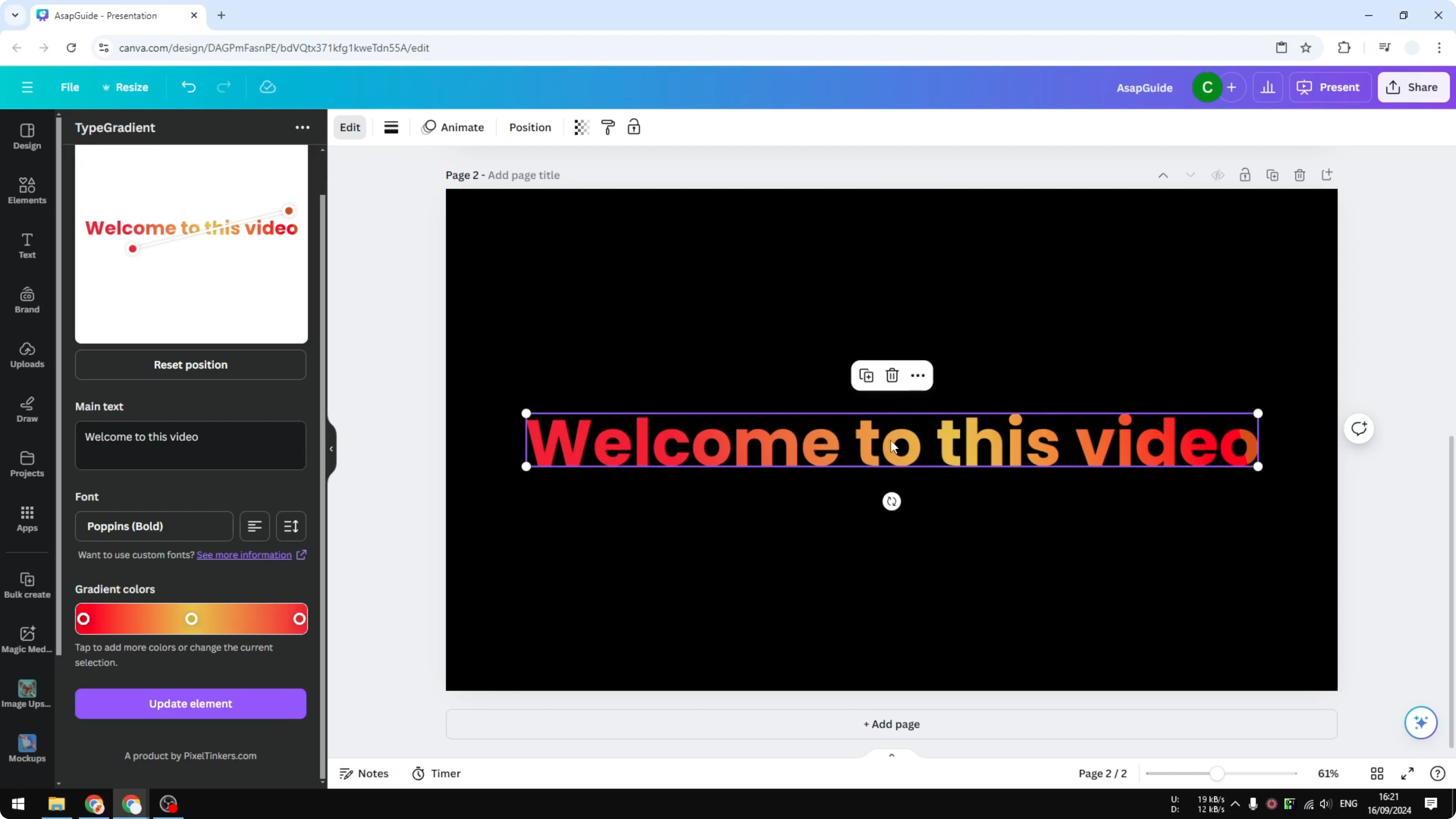 Screenshot from How To Add A Gradient To Text In Canva at 179s