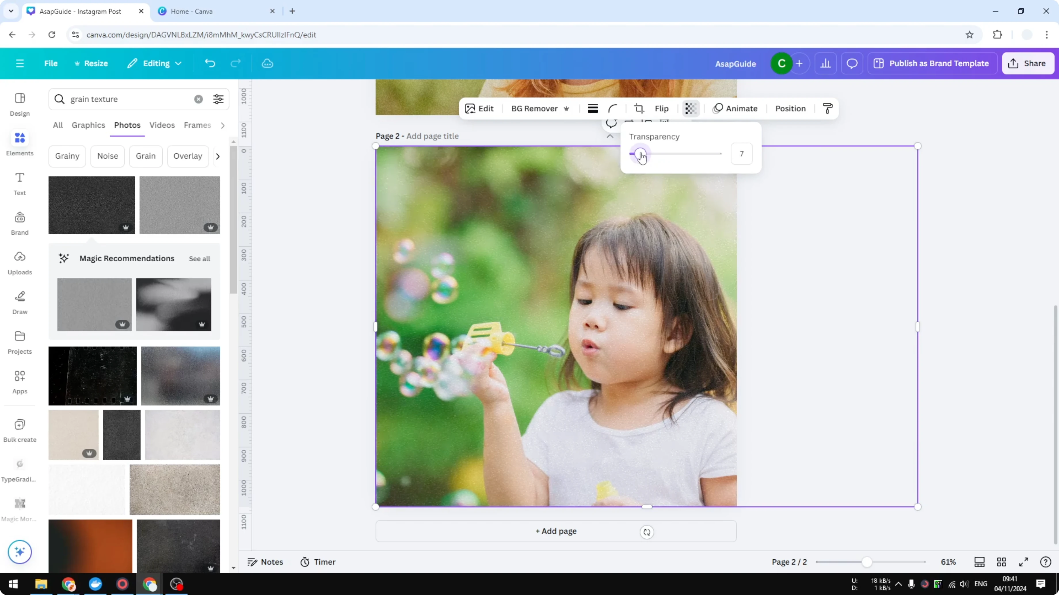 Screenshot from How to Add Grain Effect to a Photo in Canva at 138s
