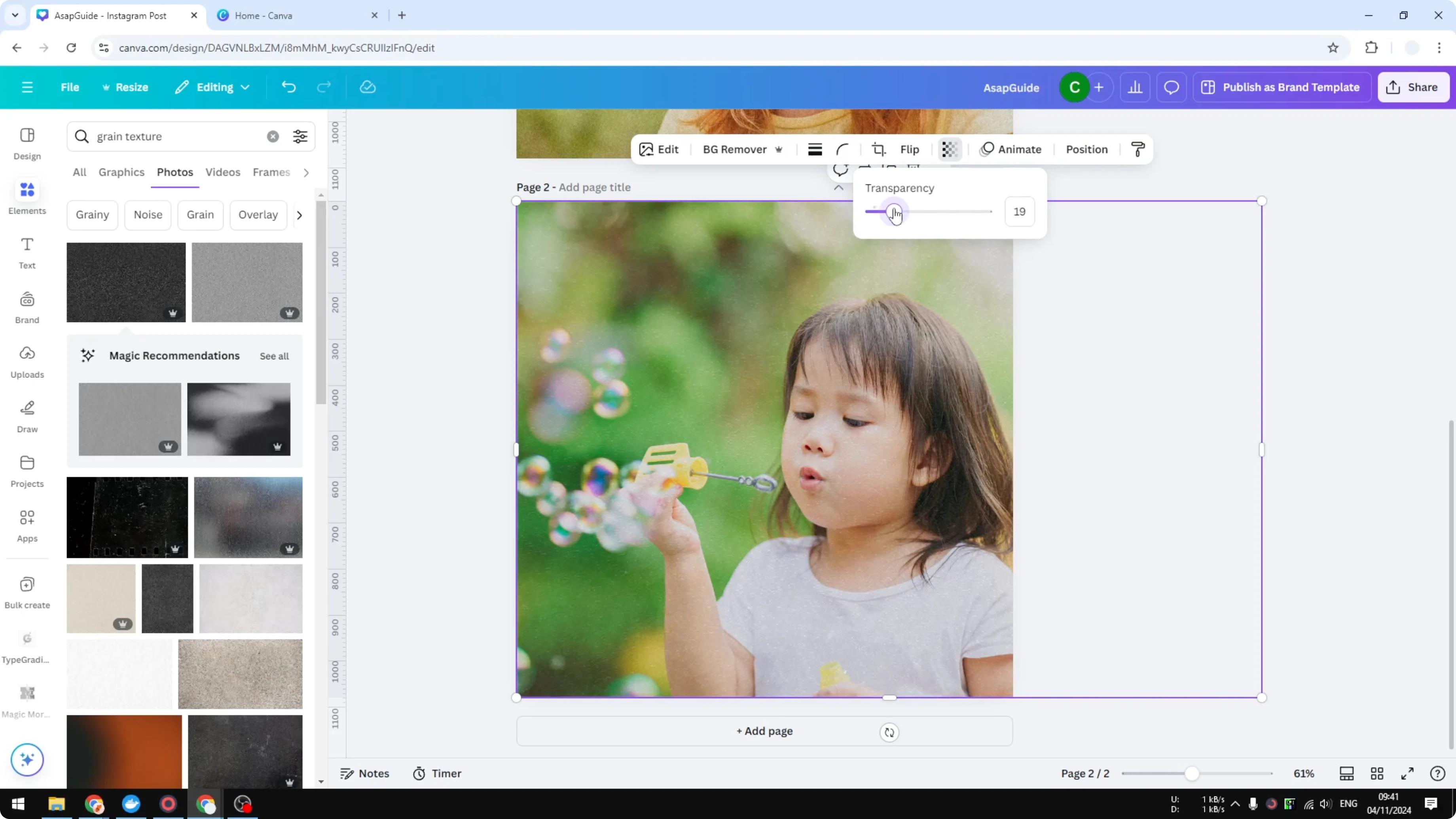 Screenshot from How to Add Grain Effect to a Photo in Canva at 143s
