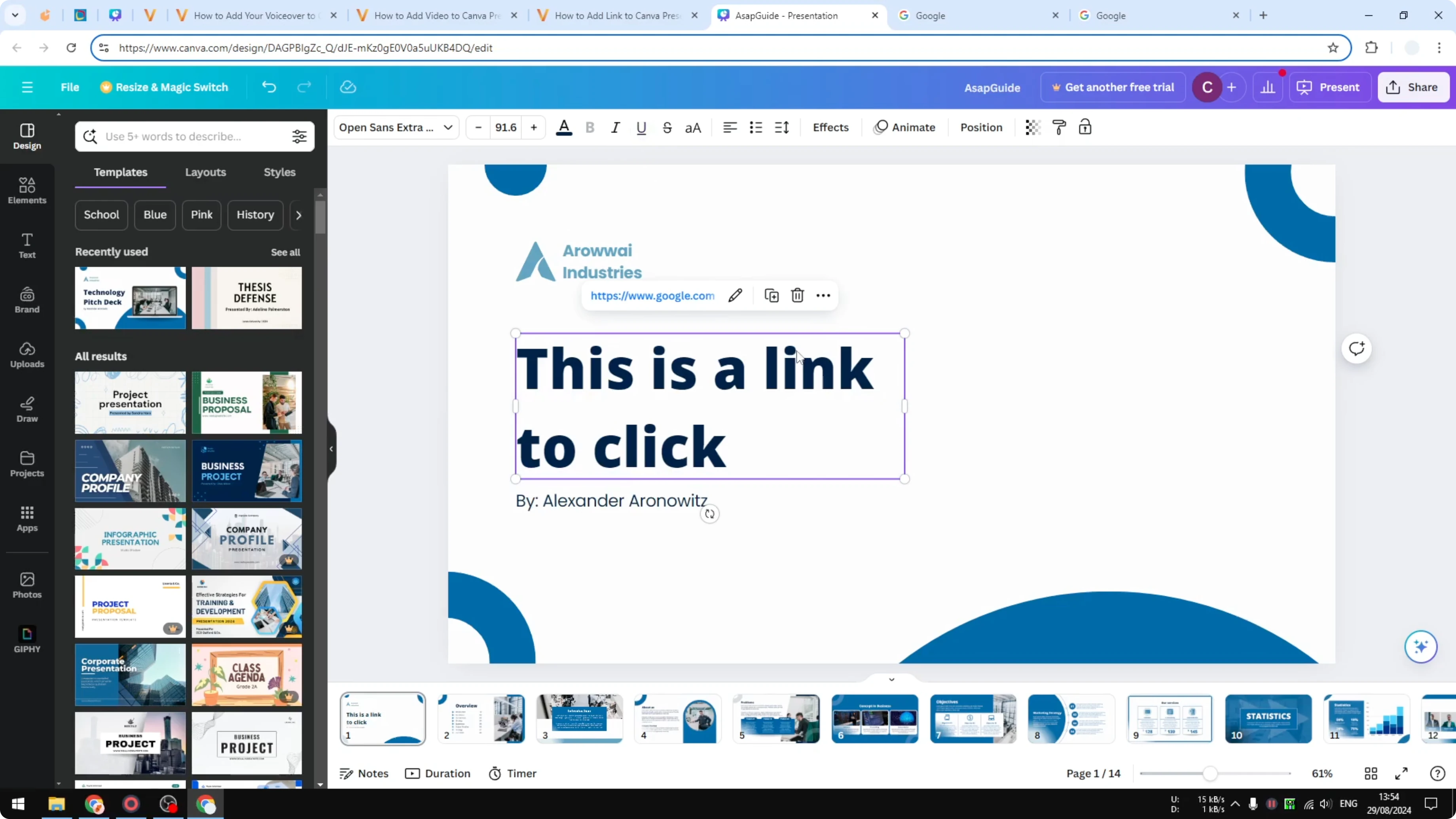 Screenshot from How to Add Link to Canva Presentation at 101s