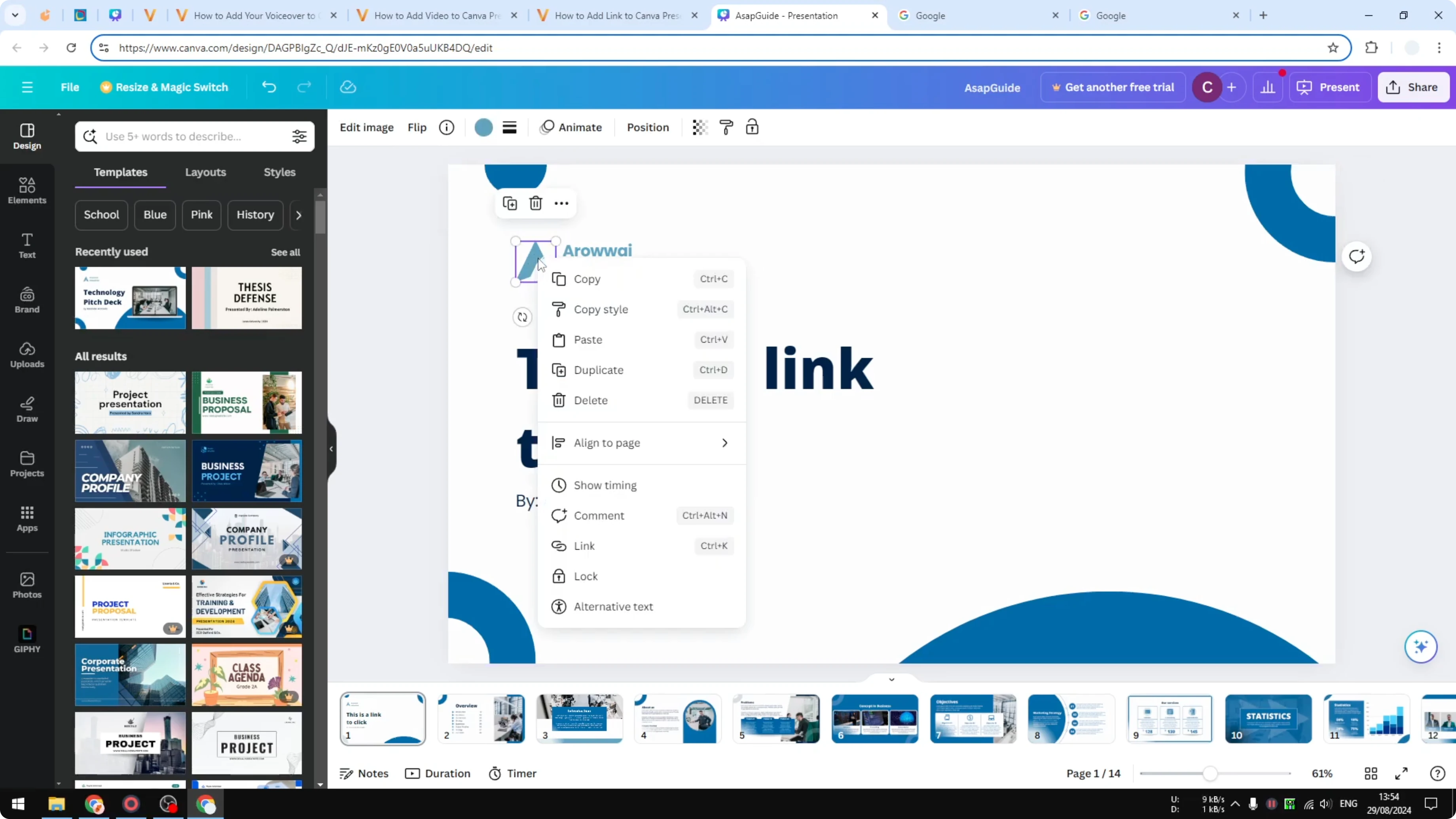 Screenshot from How to Add Link to Canva Presentation at 111s