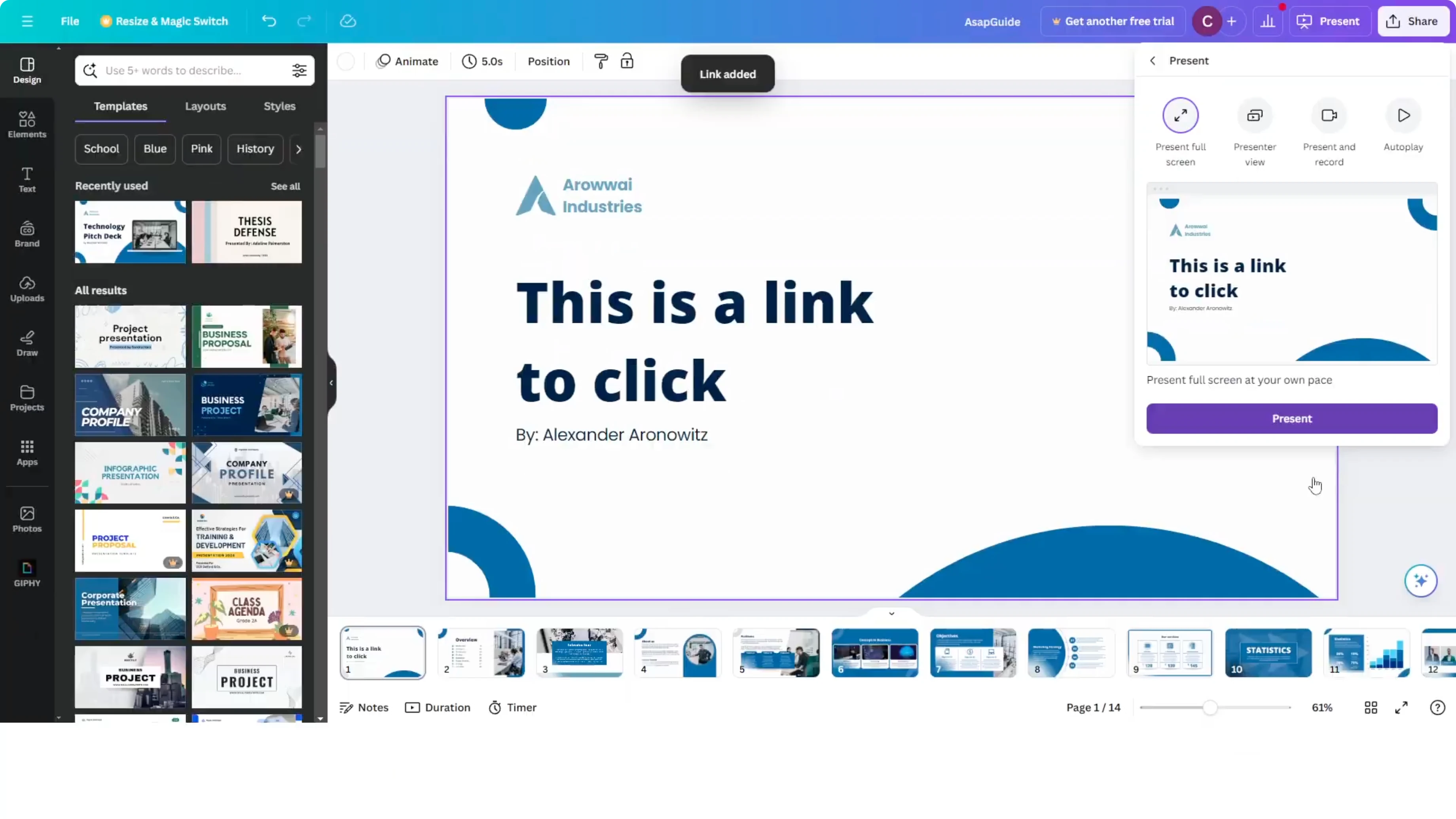 Screenshot from How to Add Link to Canva Presentation at 120s