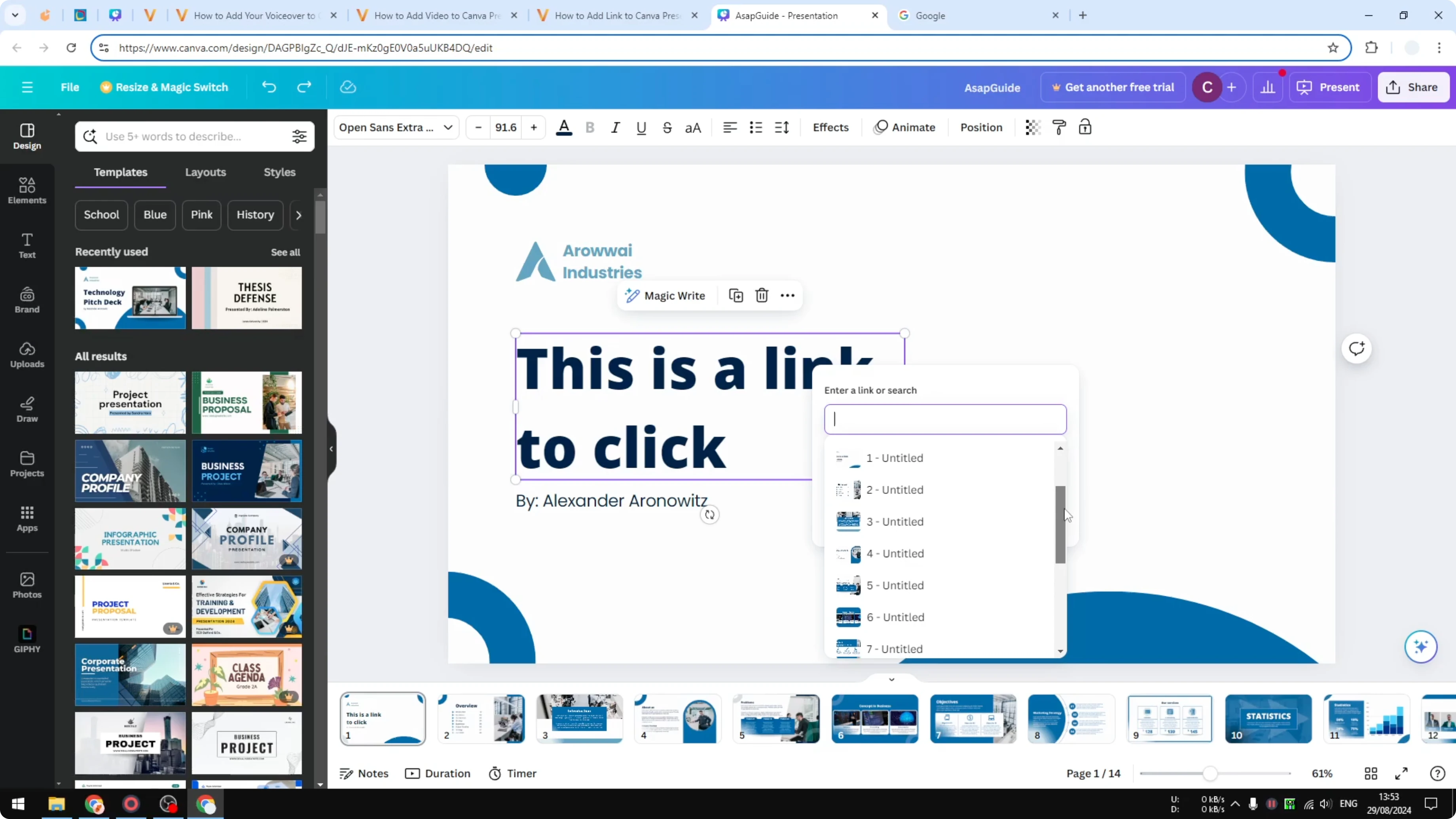 Screenshot from How to Add Link to Canva Presentation at 62s