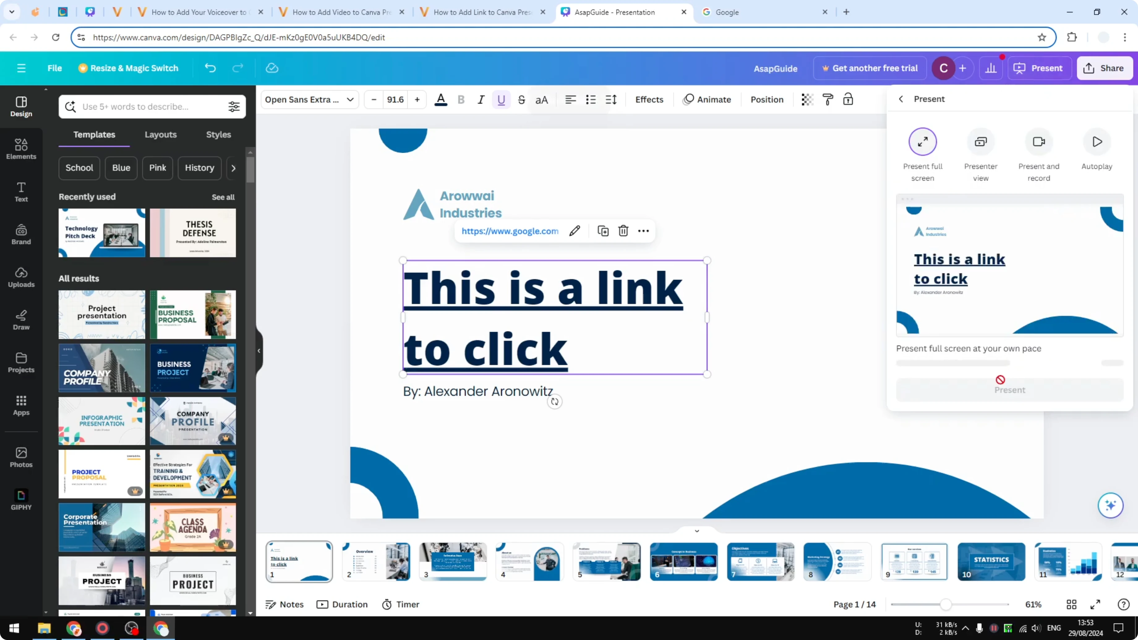 Screenshot from How to Add Link to Canva Presentation at 75s