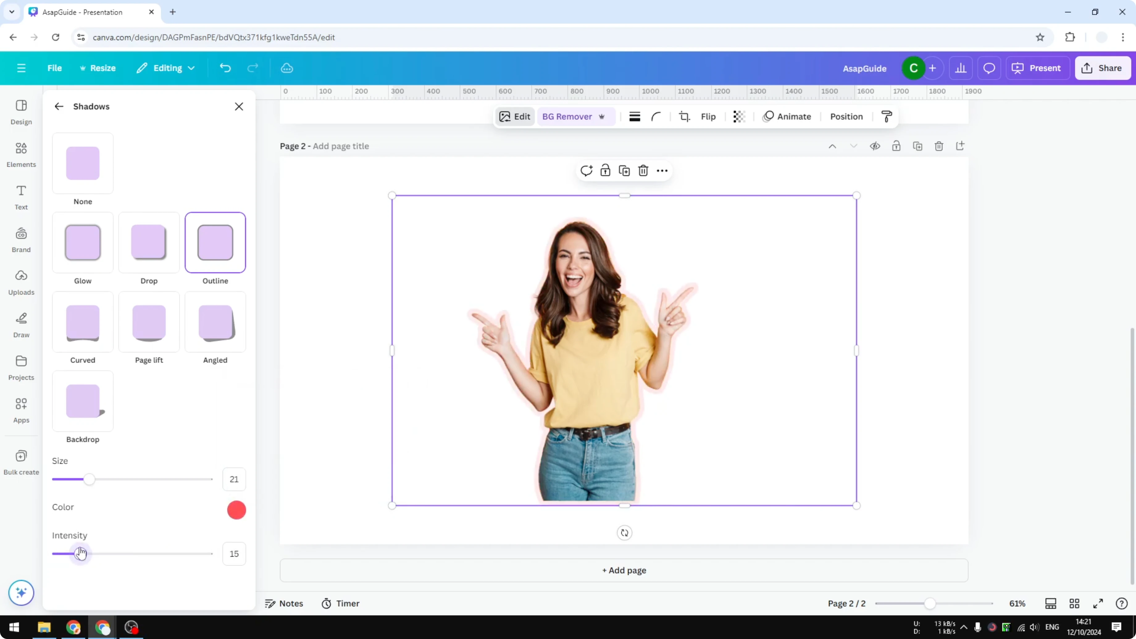 Screenshot from How to Add Outline to a Photo in Canva at 124s