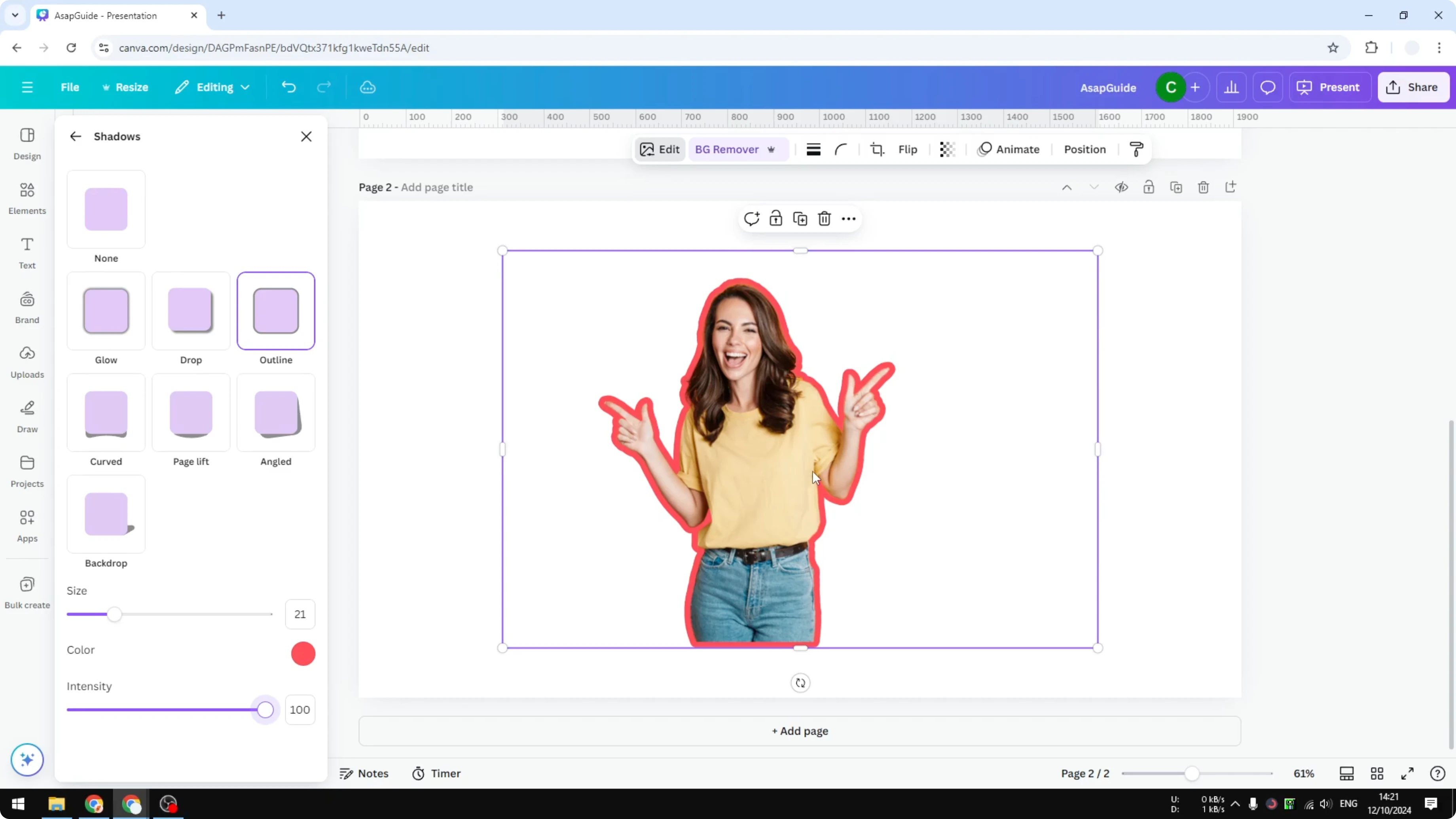 Screenshot from How to Add Outline to a Photo in Canva at 129s
