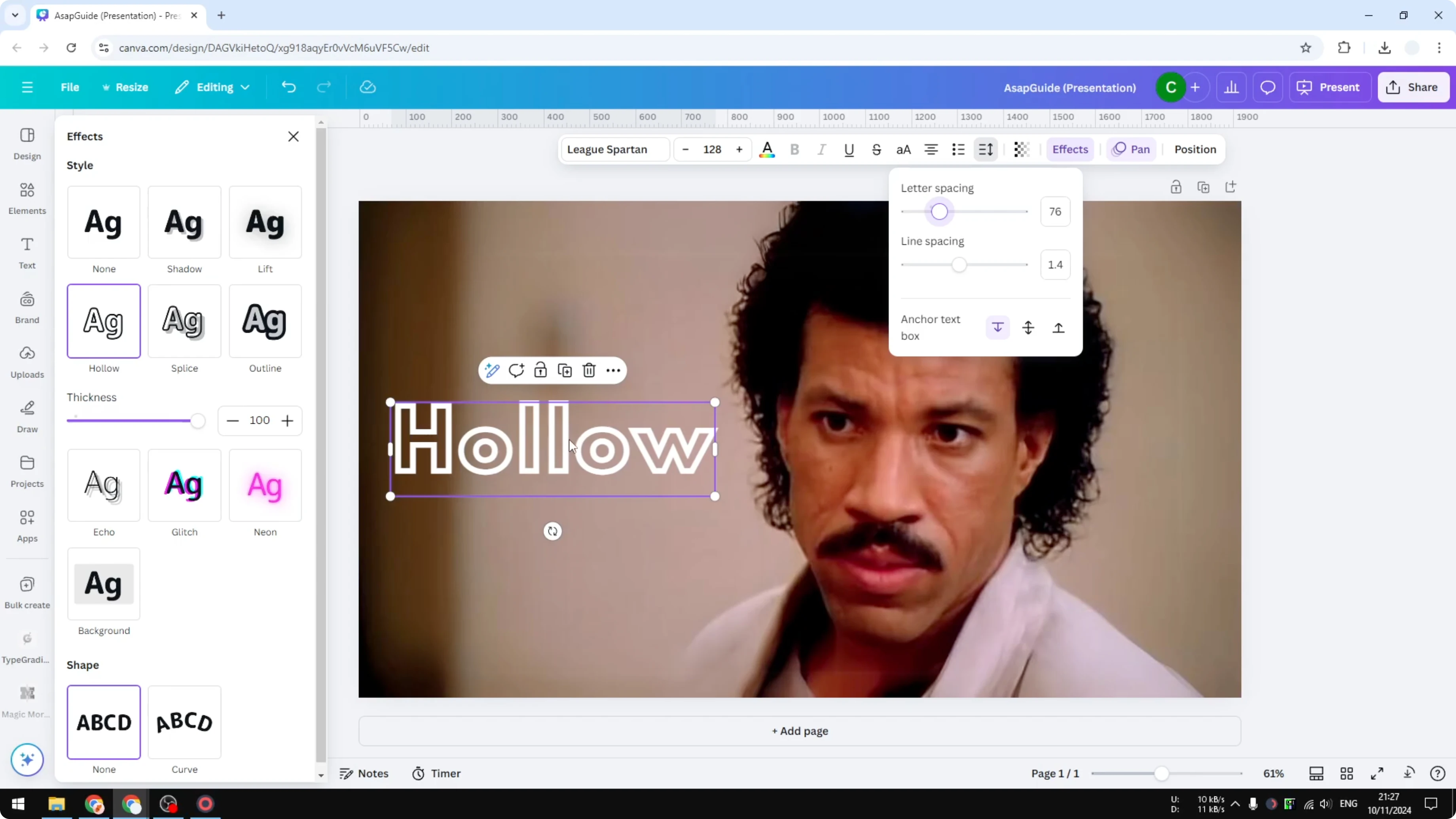 Screenshot from How to Add Outlines to Fonts in Canva at 55s