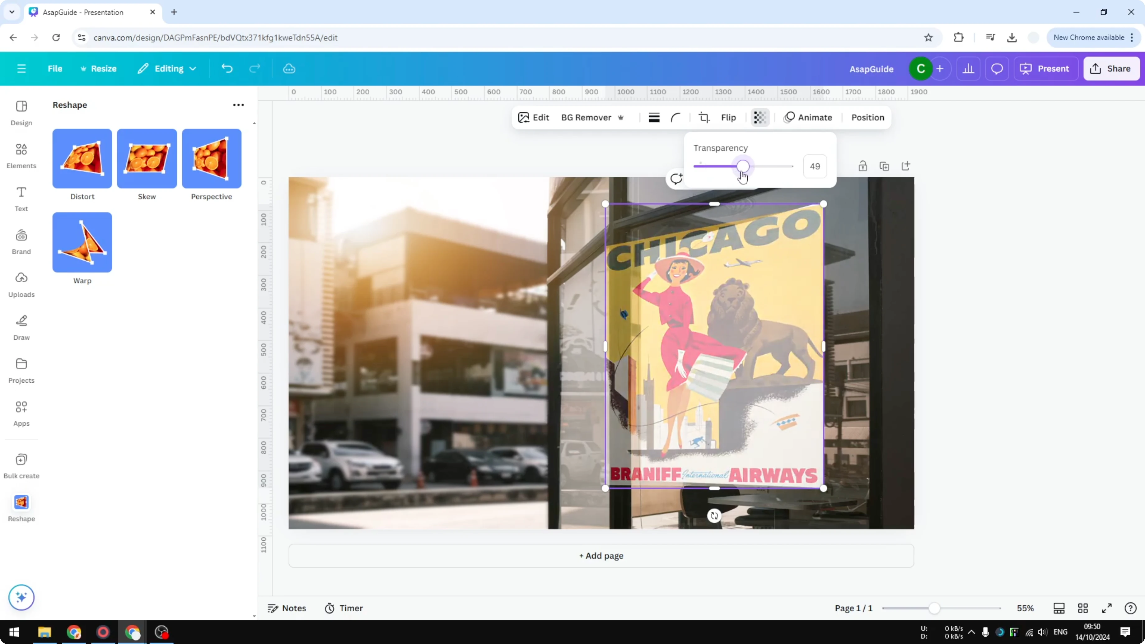 Screenshot from How to Add a Perspective to a Photo in Canva at 122s