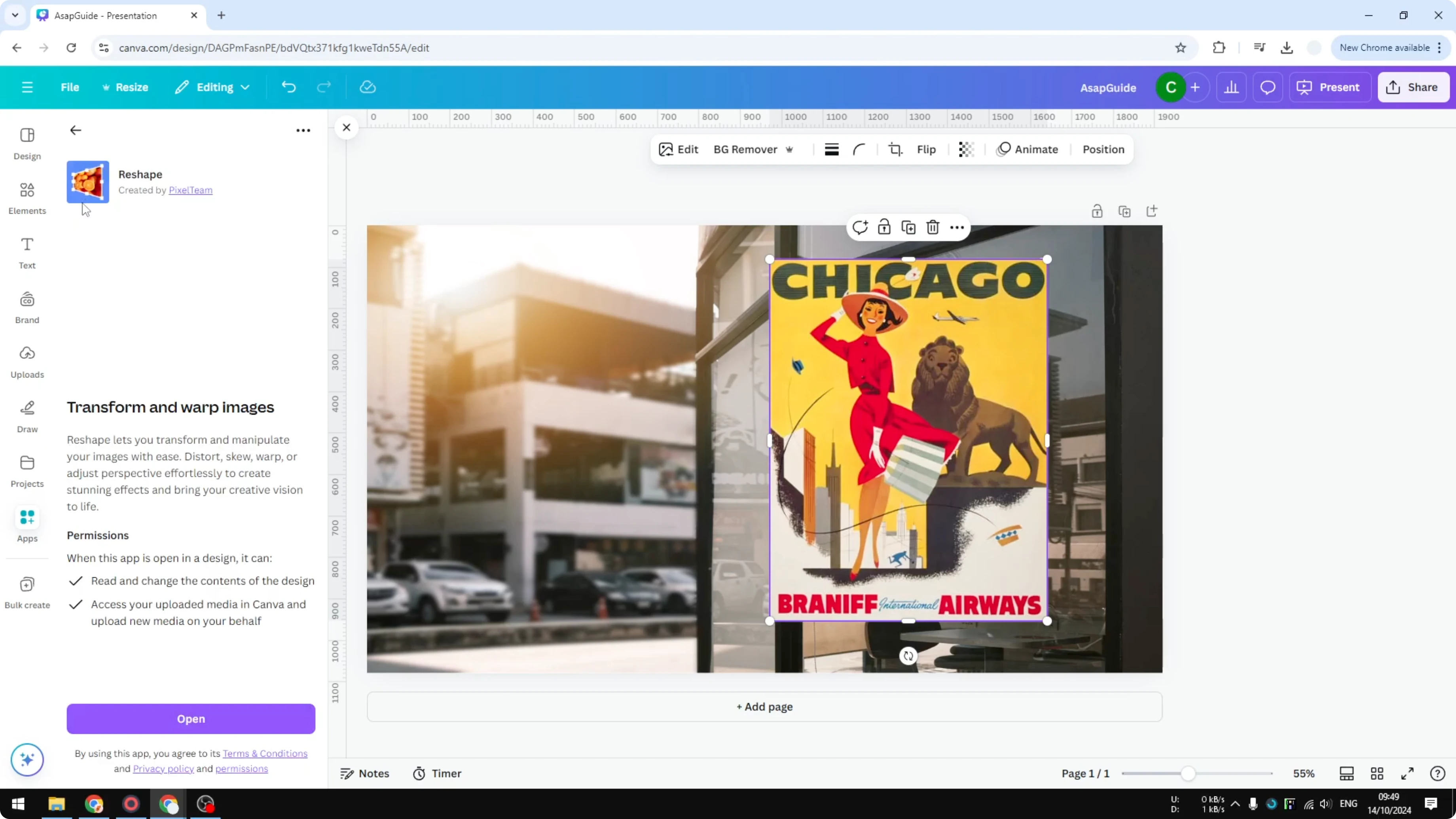 Screenshot from How to Add a Perspective to a Photo in Canva at 59s