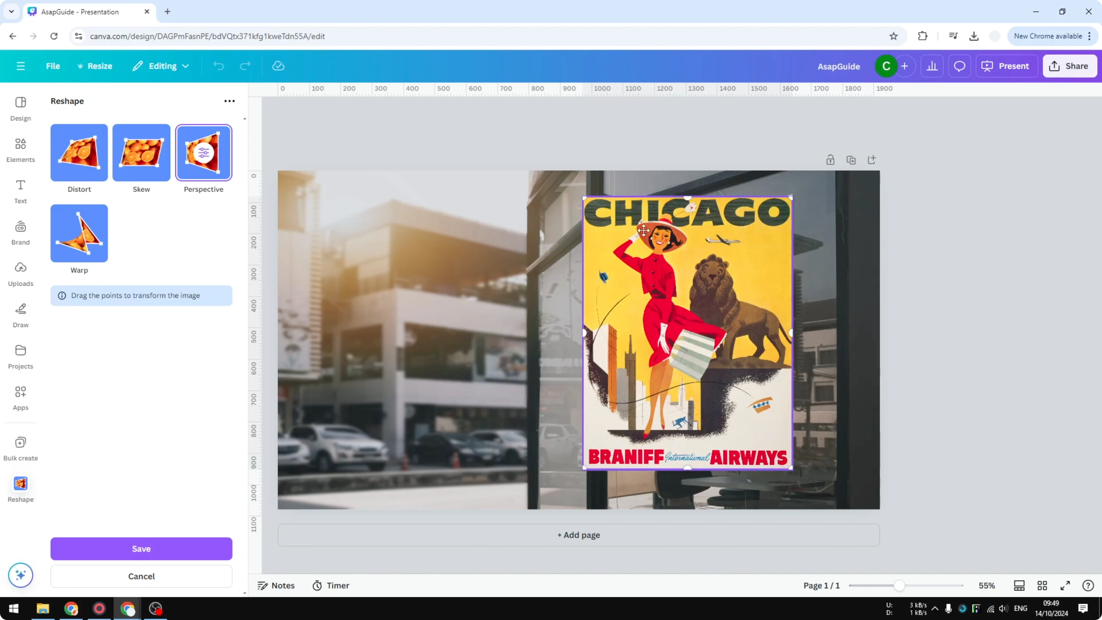 Screenshot from How to Add a Perspective to a Photo in Canva at 73s
