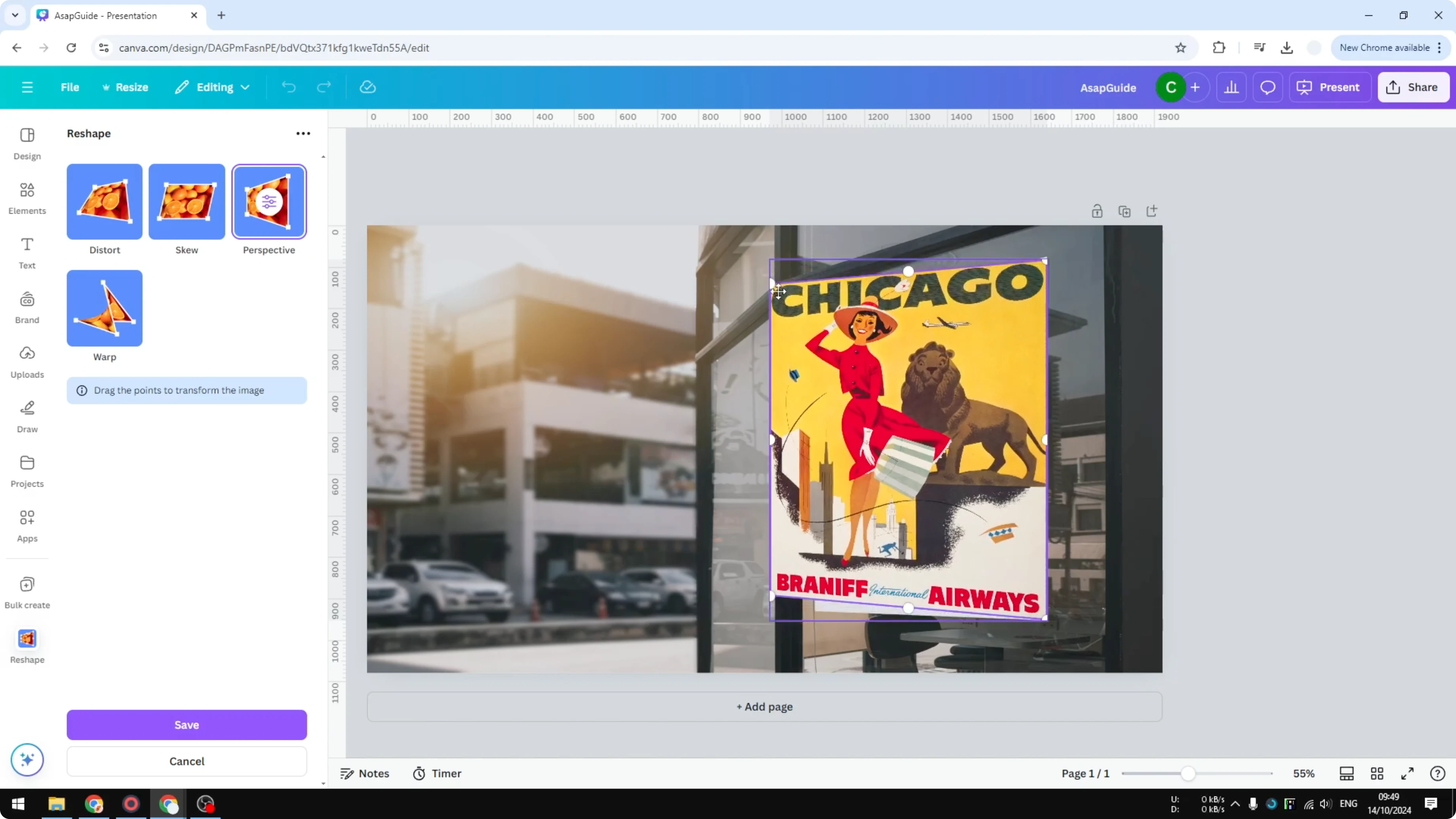 Screenshot from How to Add a Perspective to a Photo in Canva at 78s