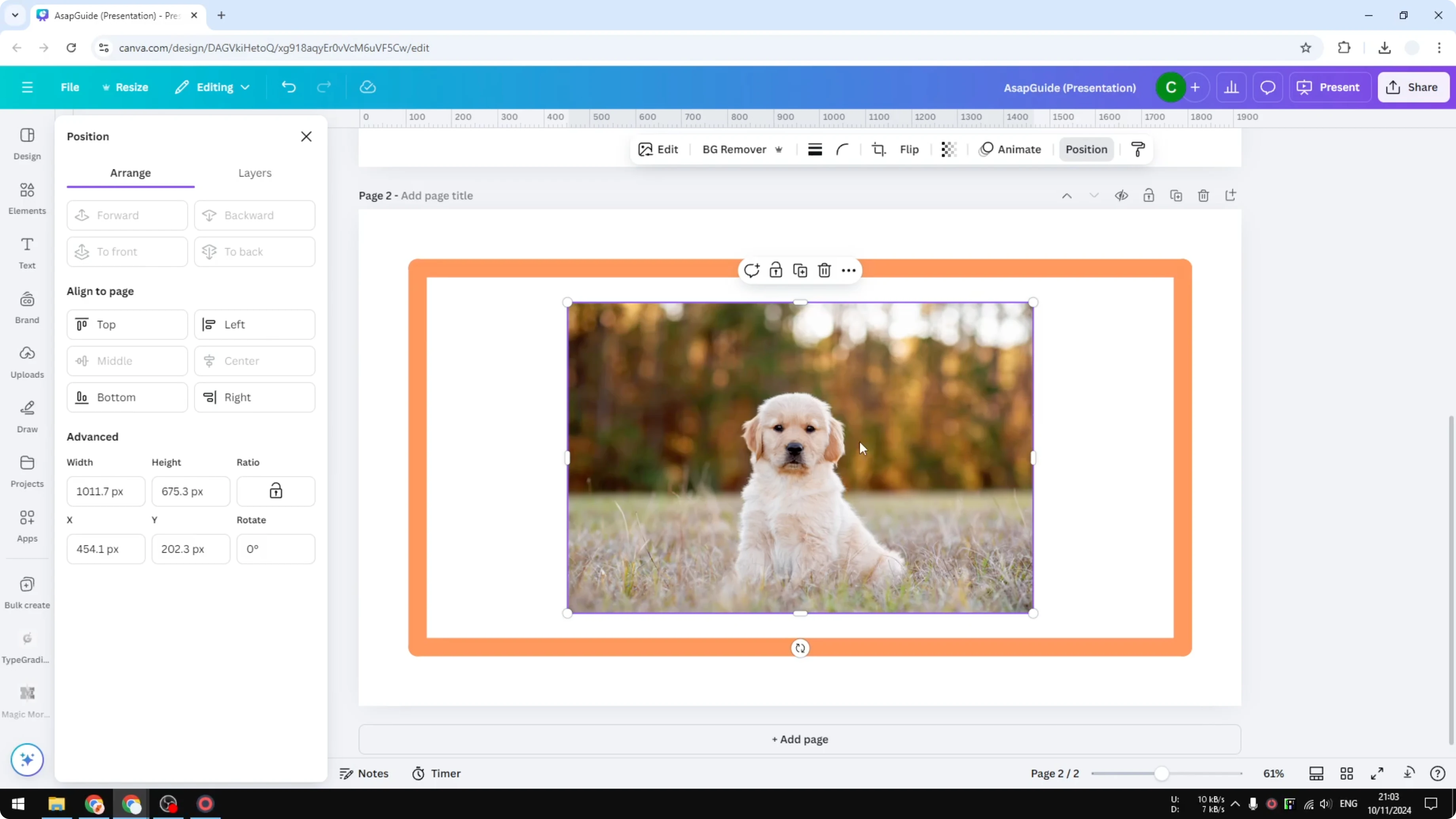 Screenshot from How to Add a Rectangle Frame in Canva Design at 108s